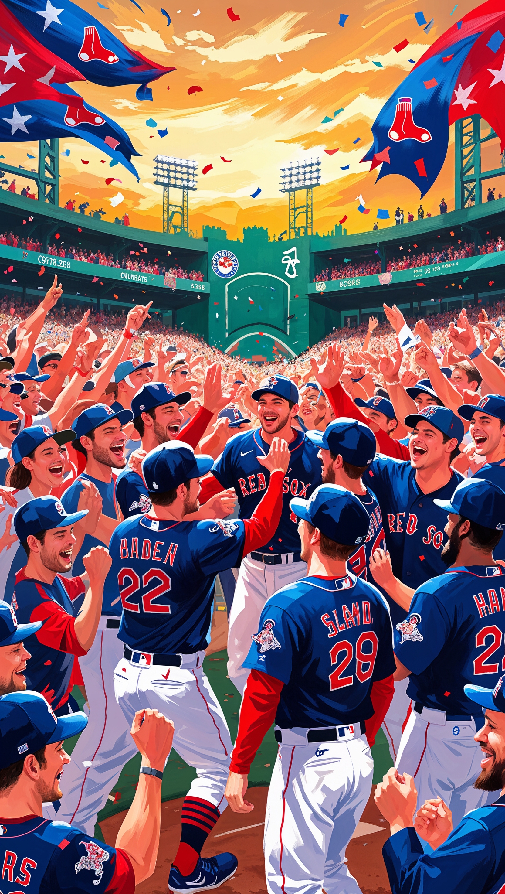 Digital painting of a Red Sox victory moment