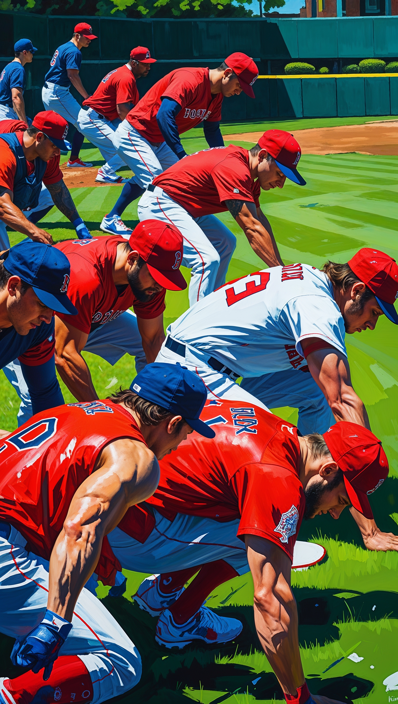 Red Sox players training, artistic rendering