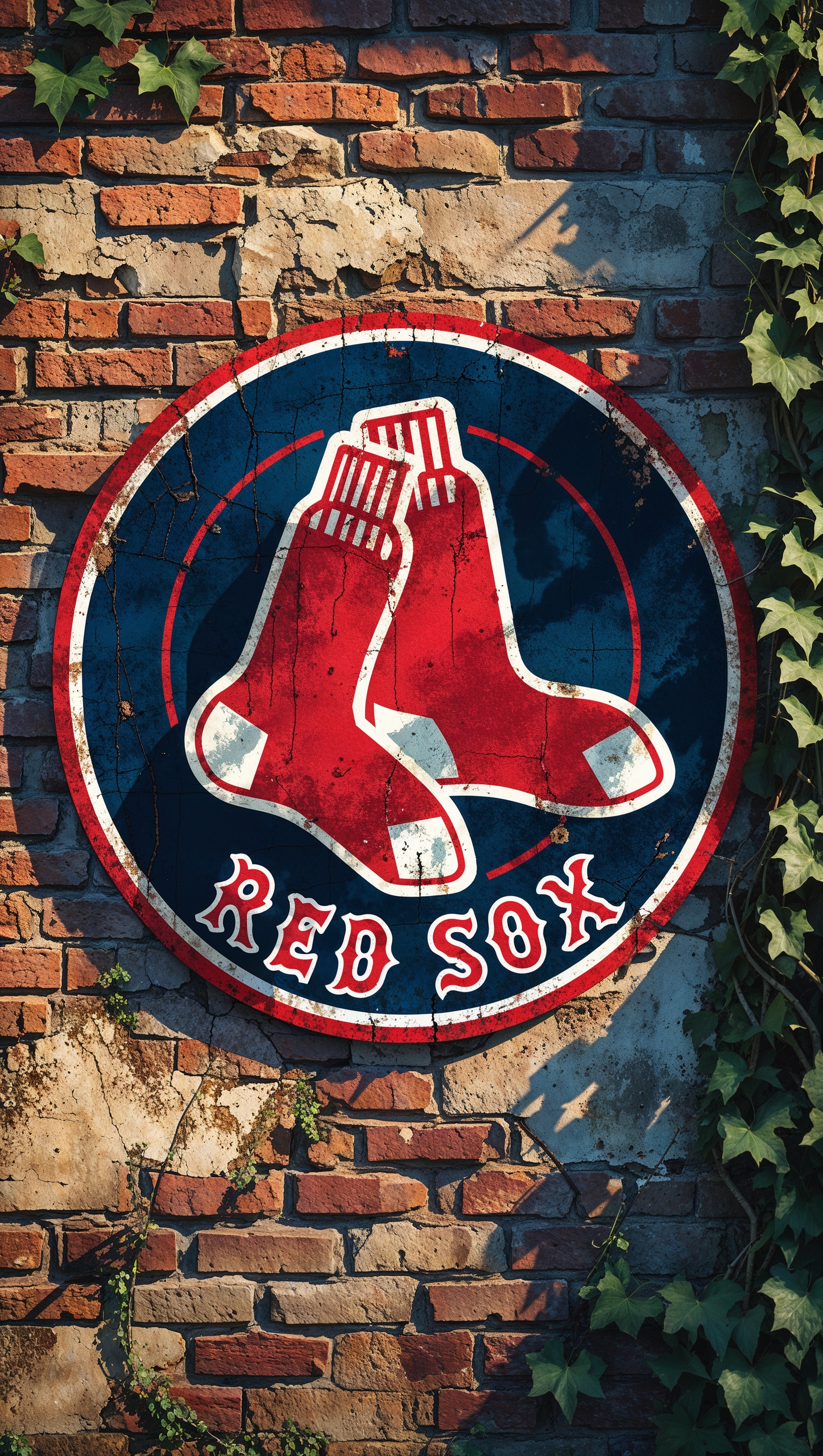 Red Sox logo on an old brick wall