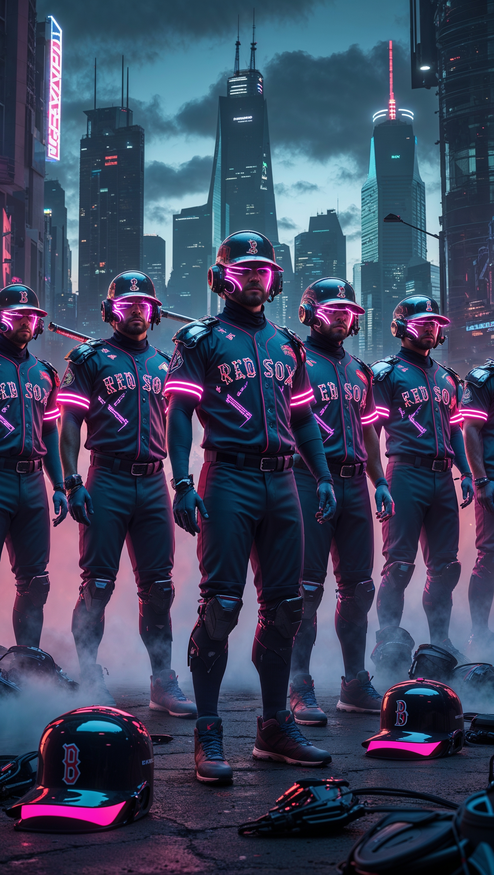 Red Sox in a futuristic cyberpunk style