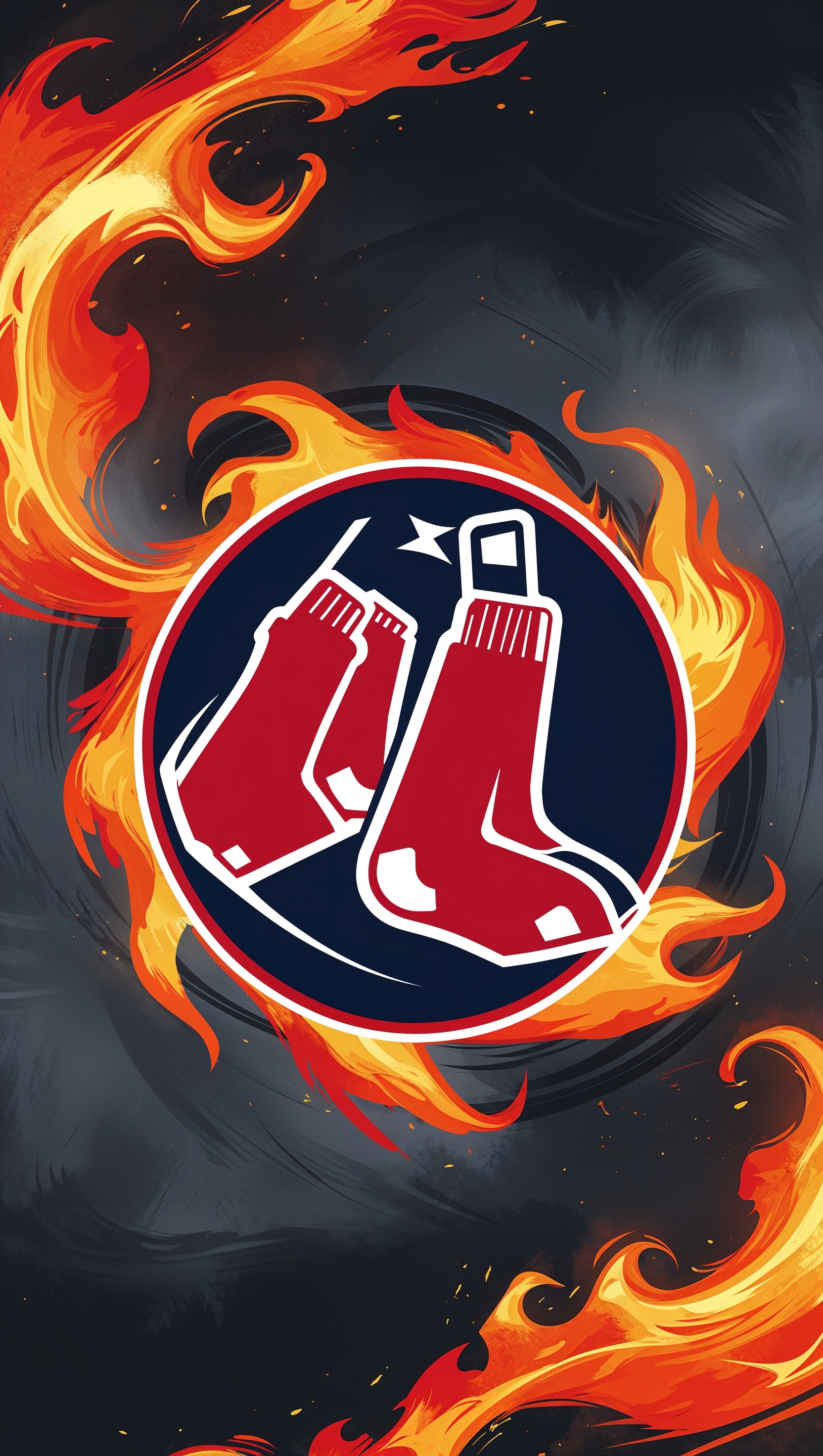 Red Sox logo surrounded by flames