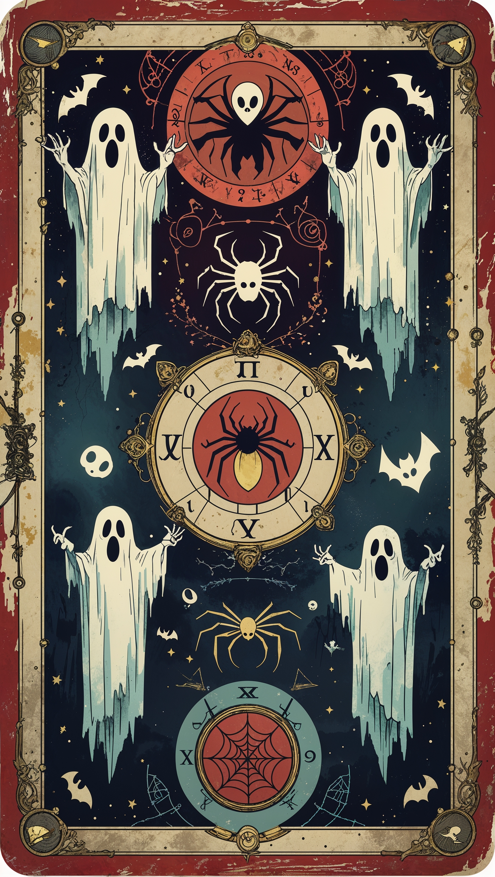 Retro Halloween tarot cards, mystical and vintage aesthetic