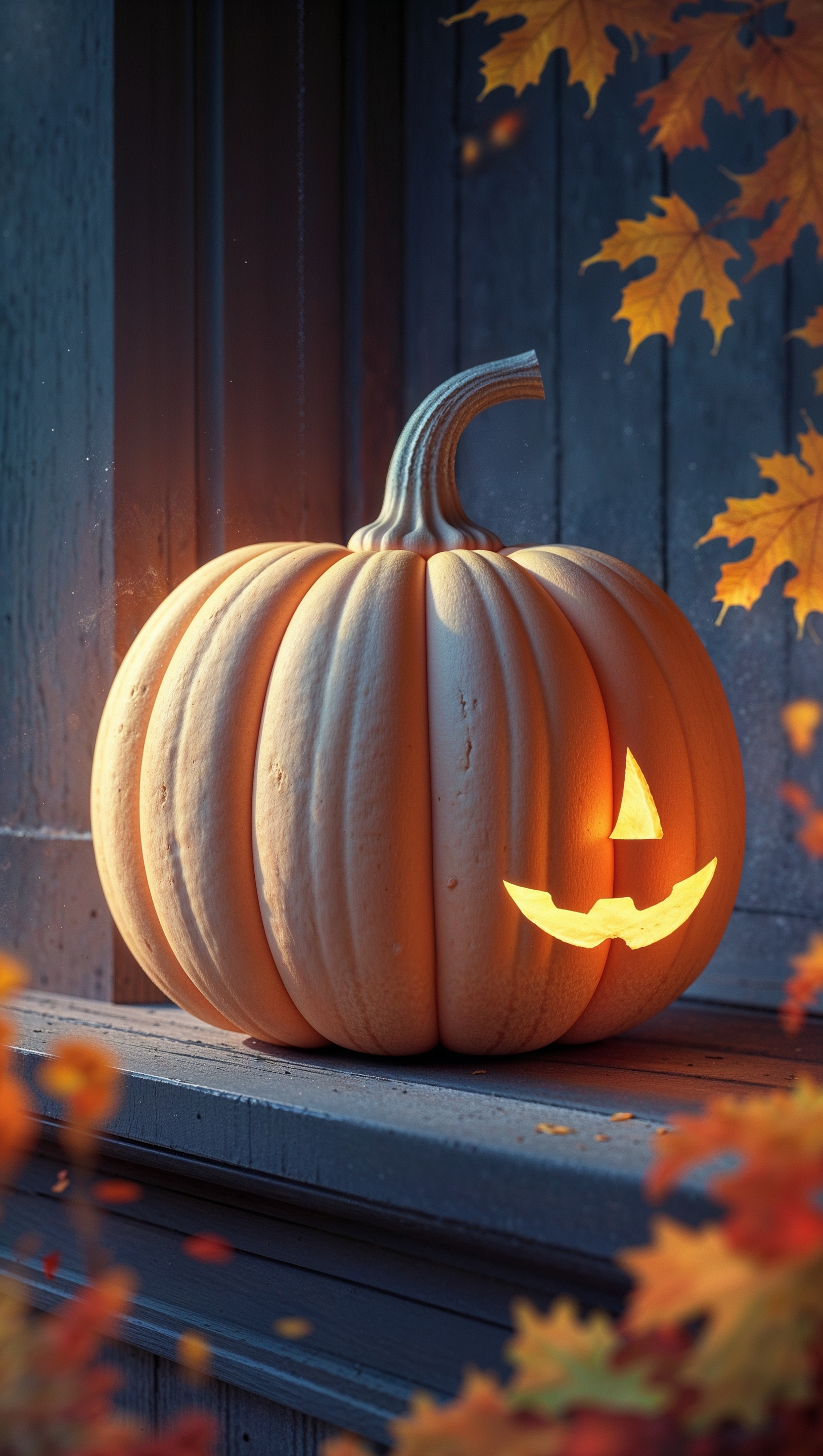 Halloween pumpkin lantern with soft vintage glow, 70s feel