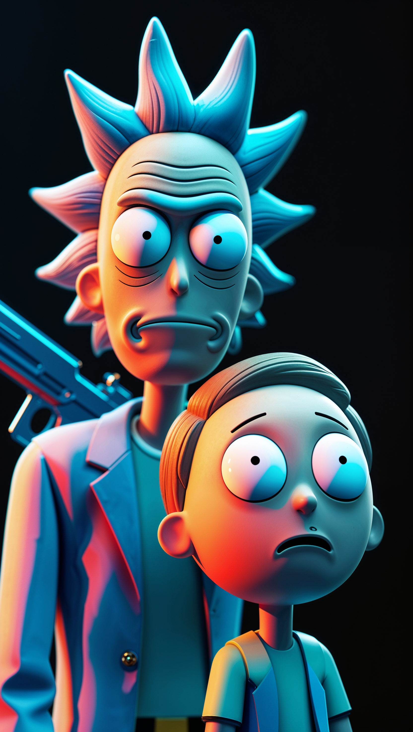 Minimalist Rick and Morty wallpaper, black background
