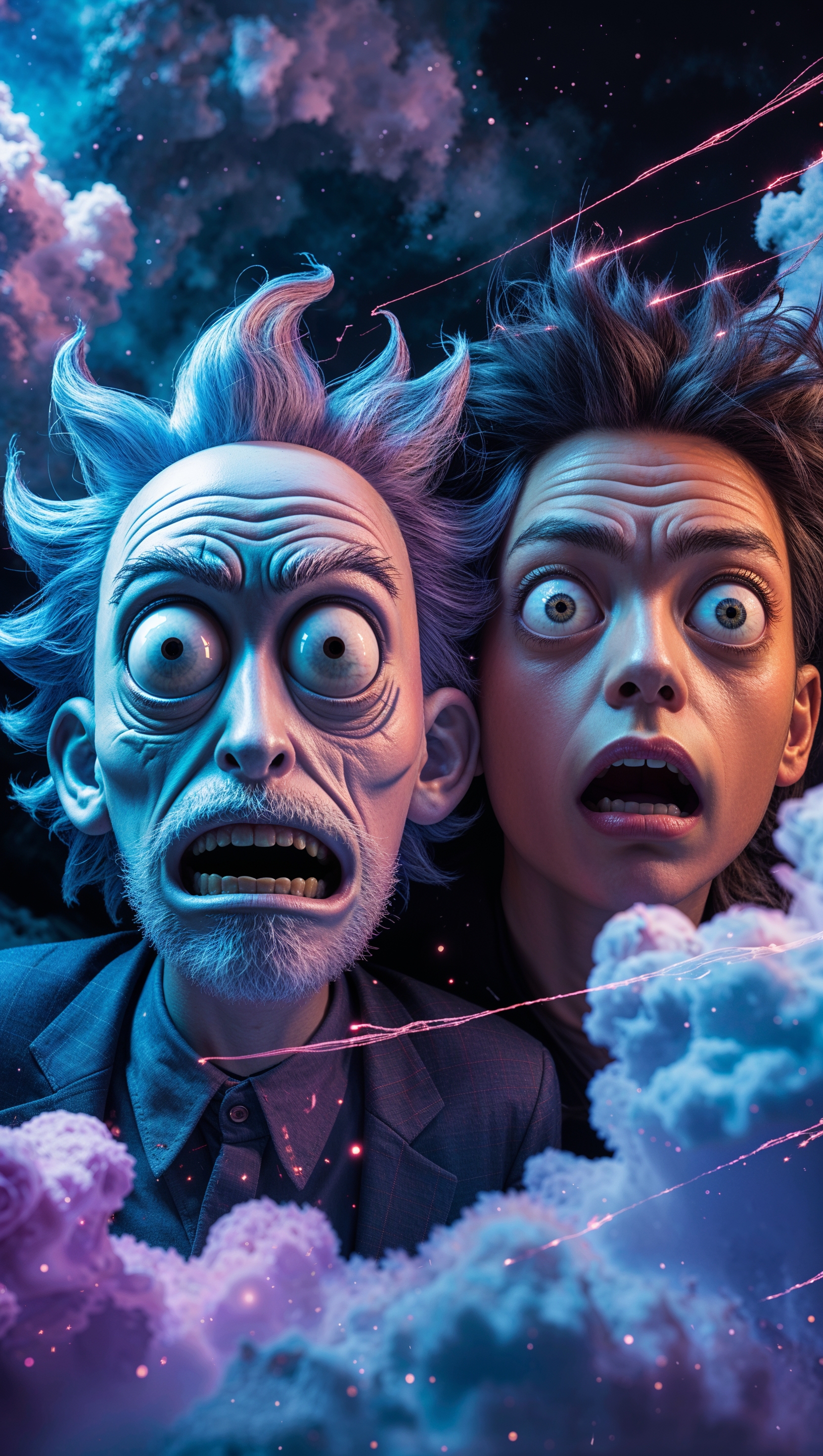 Fantasy-style Rick and Morty inspired by surreal paintings