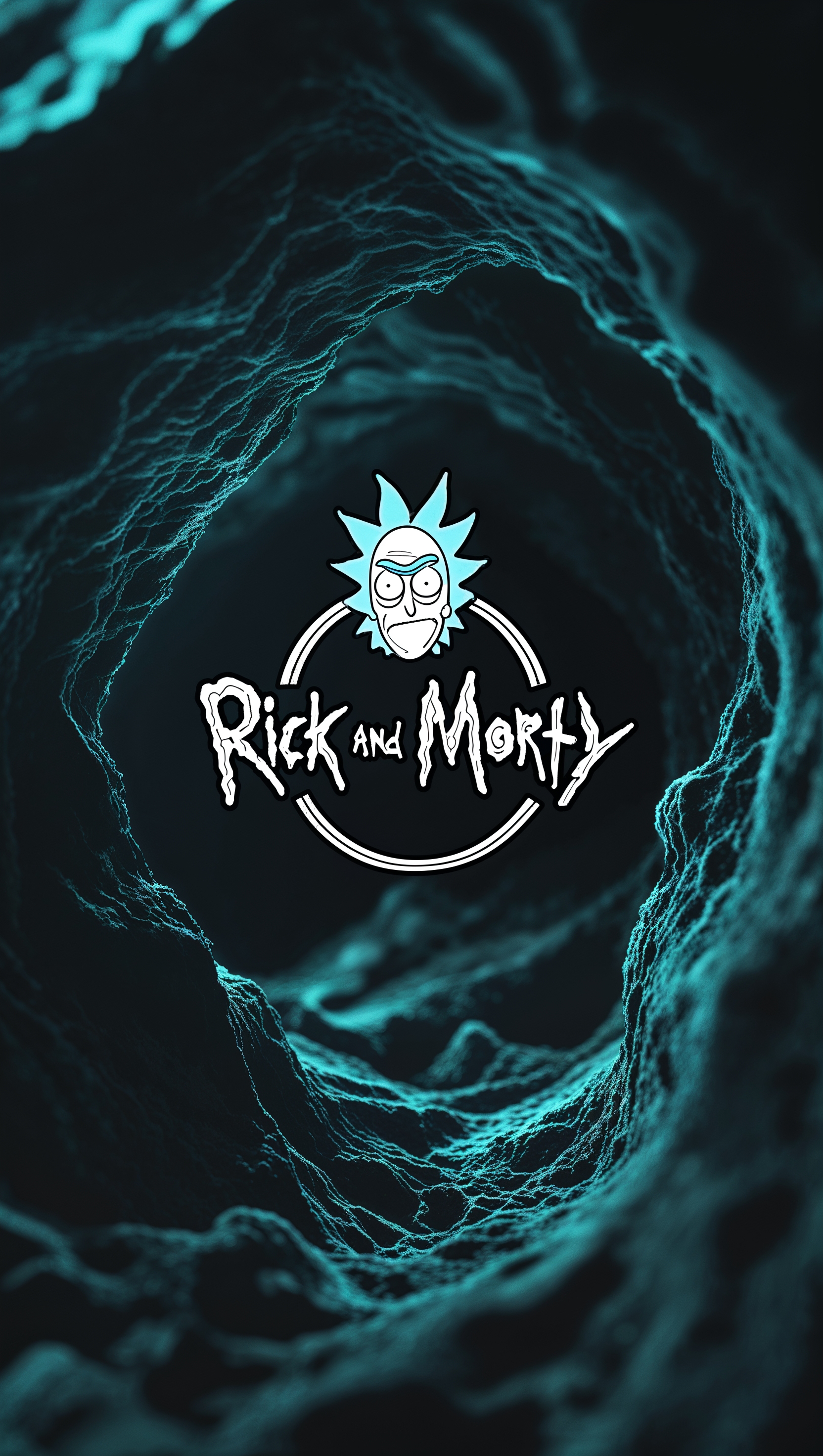 Classic design wallpaper with Rick and Morty logo on a black background