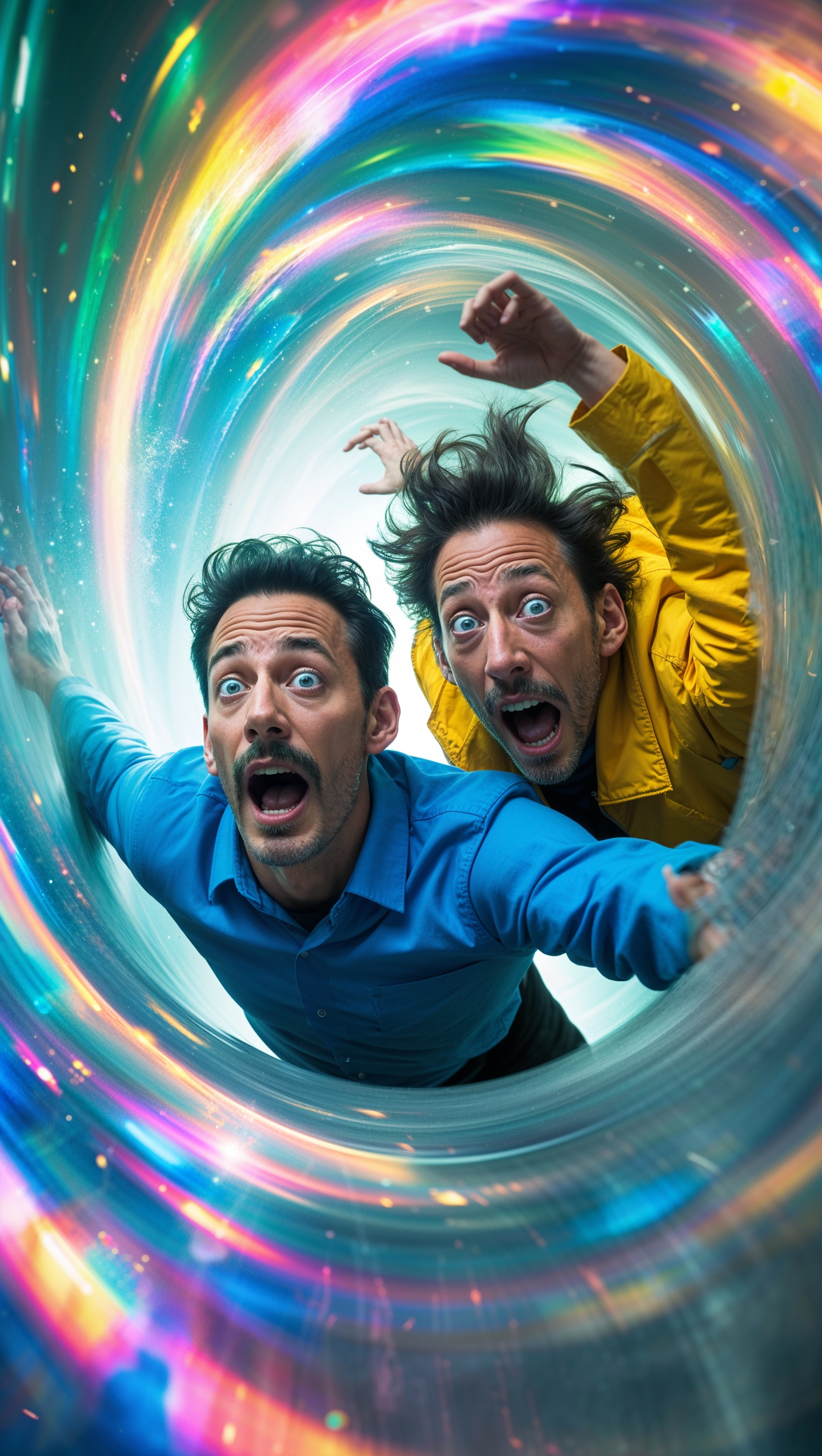 Rick and Morty falling through an interdimensional portal