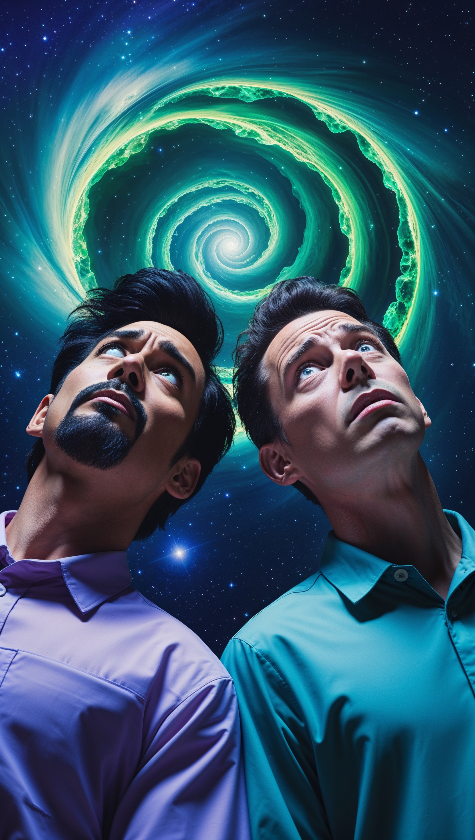 Rick and Morty going through a green portal in space wallpaper