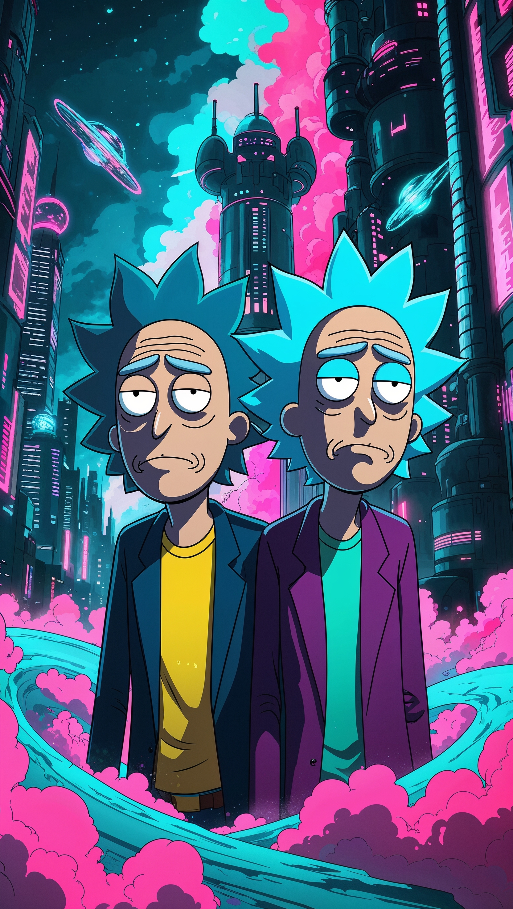 iPhone wallpaper with Rick and Morty in a crazy world