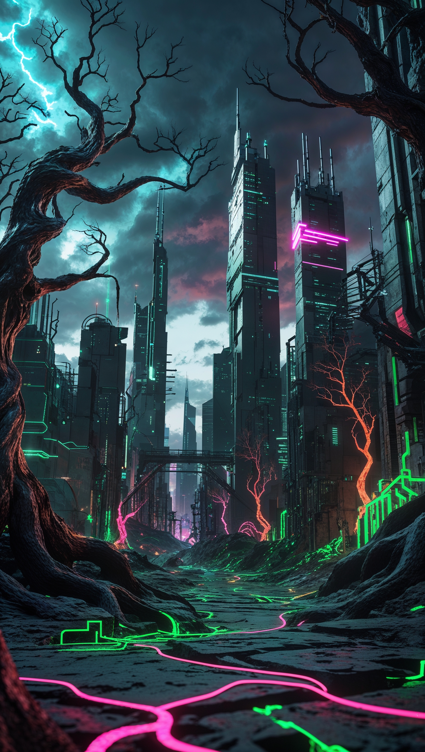 Sci-fi sick-themed iPhone background with neon and dark colors