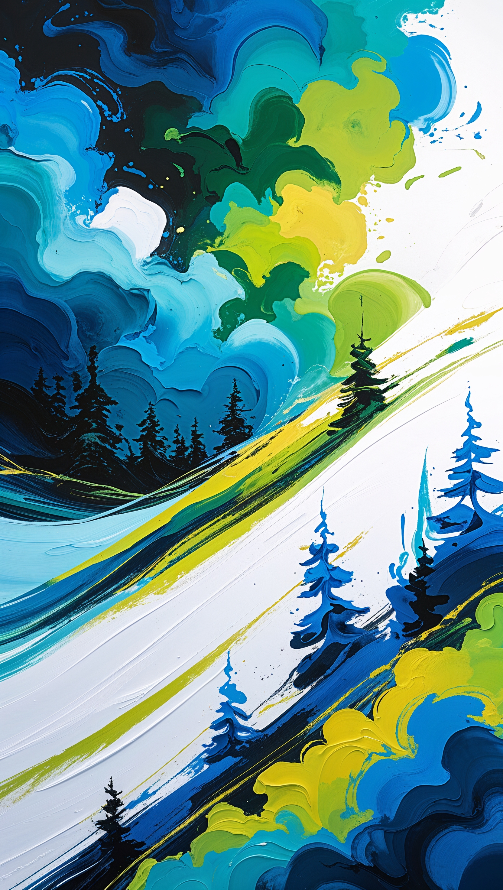 Abstract colorful ski slope painting, modern art wallpaper