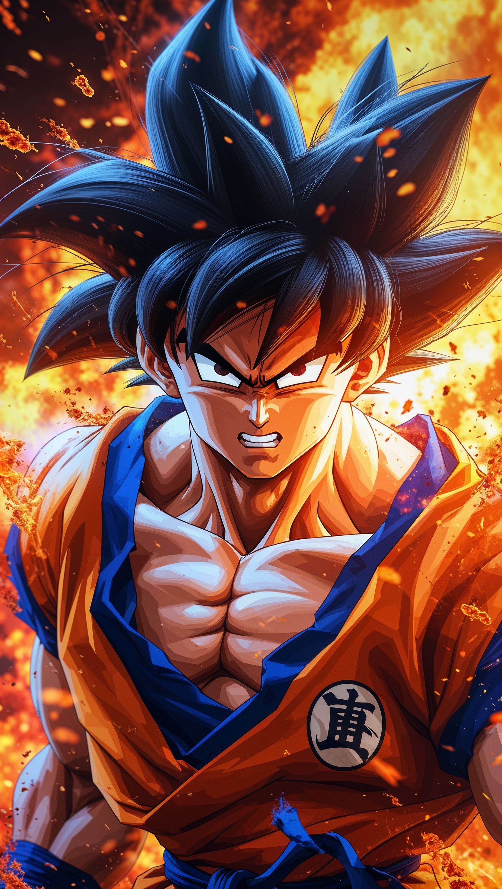 Son Goku wallpaper with fire effects and explosion background