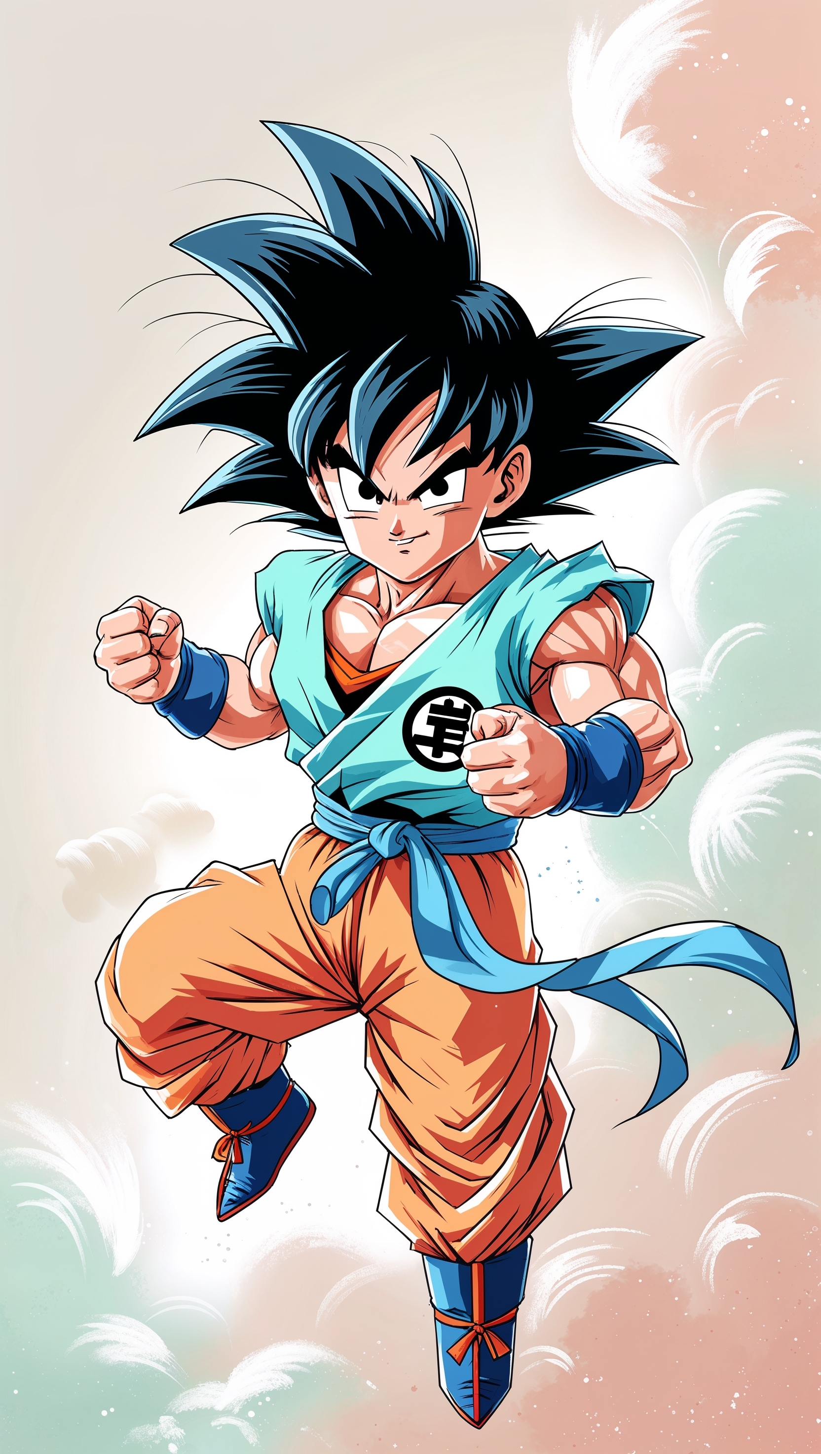 Cartoon-style Son Goku with soft pastel colors