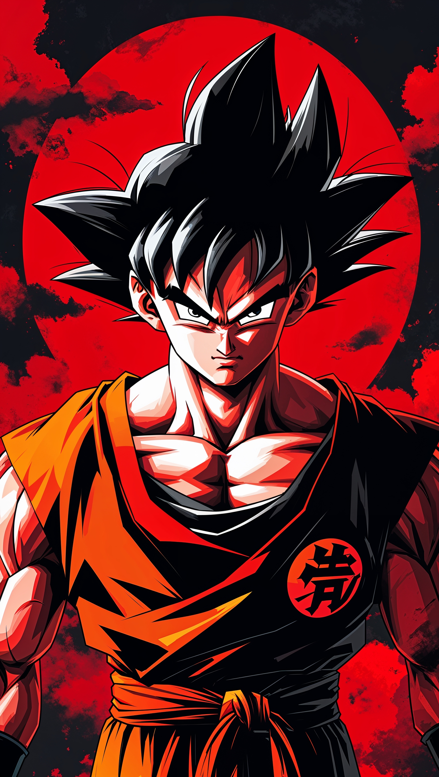 Son Goku wallpaper with red and black colors and intense mood