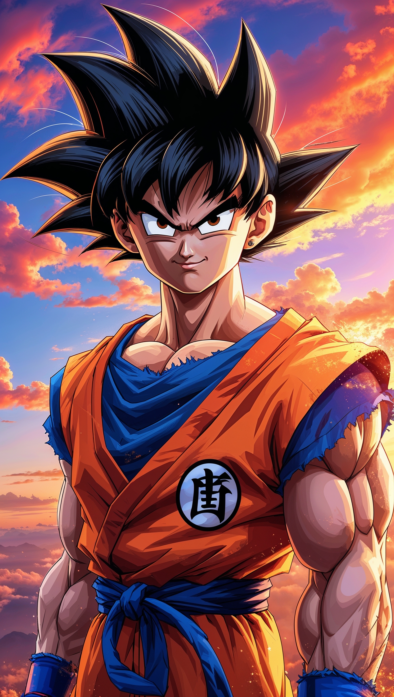 Heroic Son Goku with sunset background