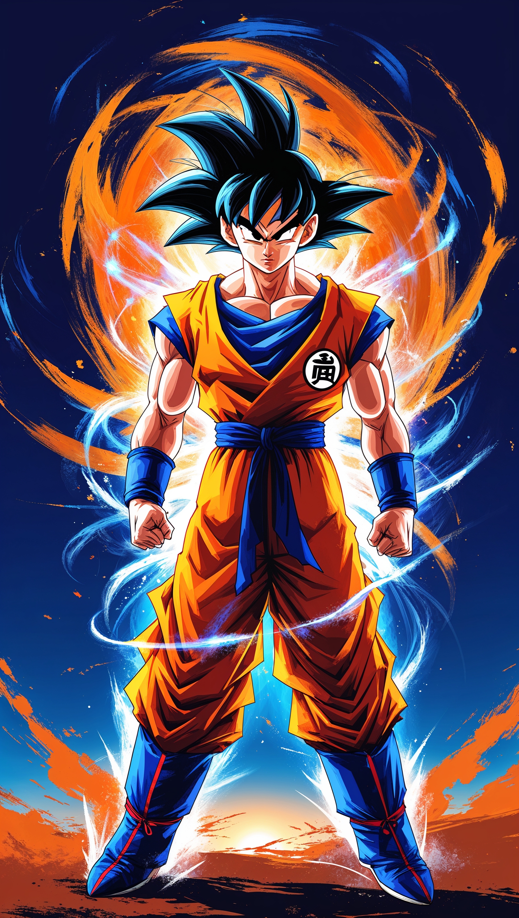 Son Goku with colorful lights and energetic effects