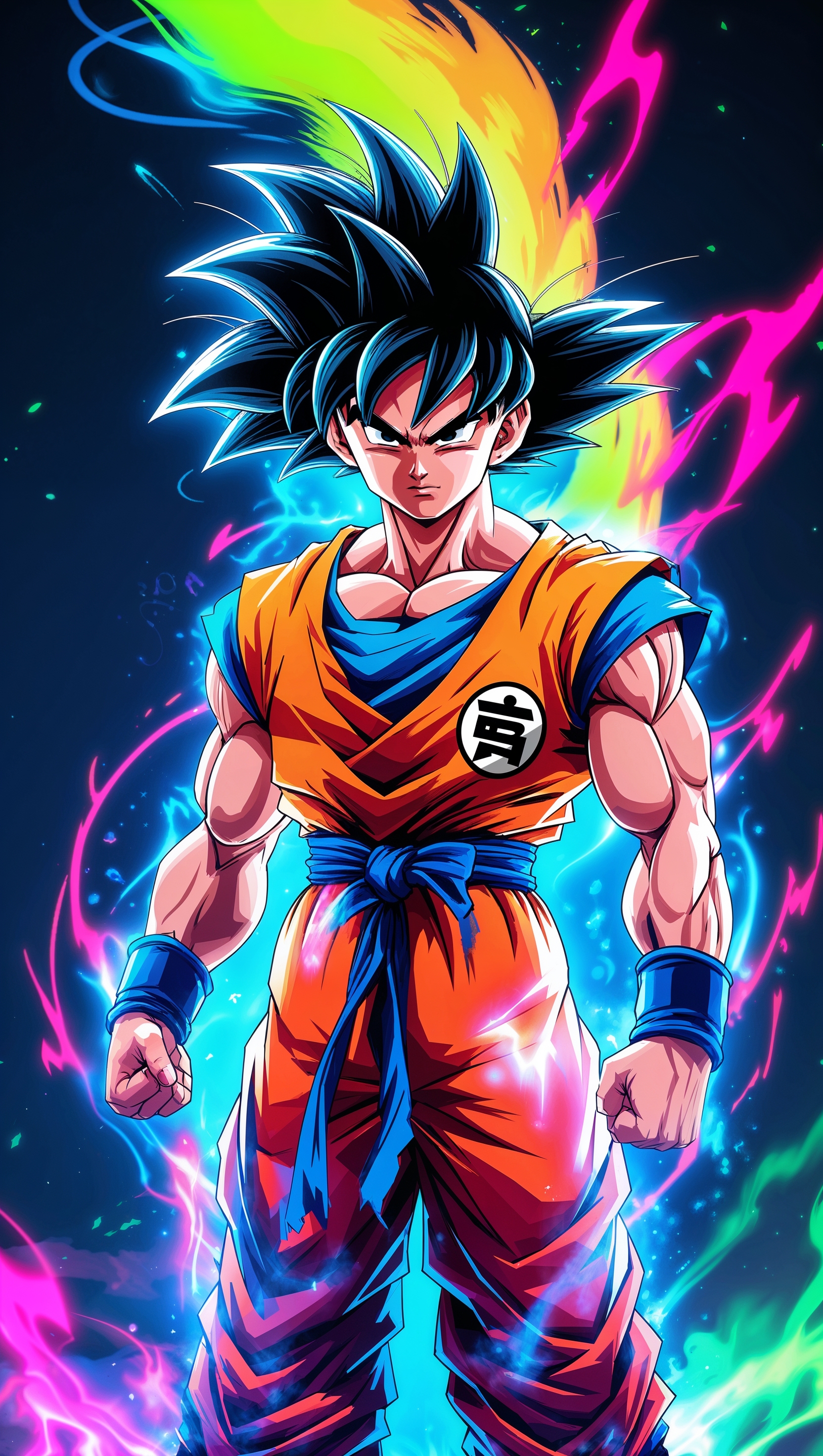 Son Goku digital effects wallpaper with fluorescent colors