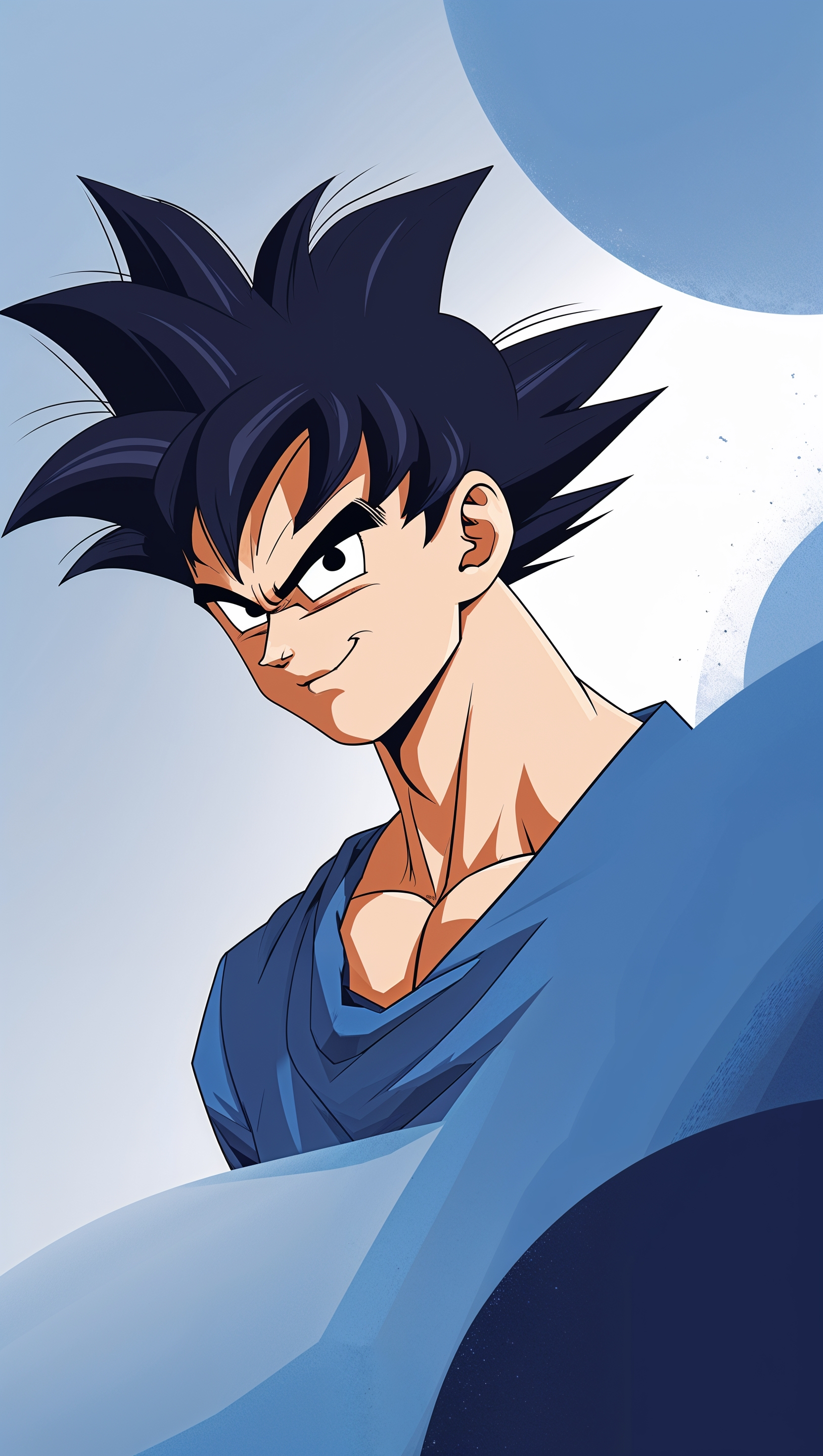 Minimalist Son Goku wallpaper with blue and white tones