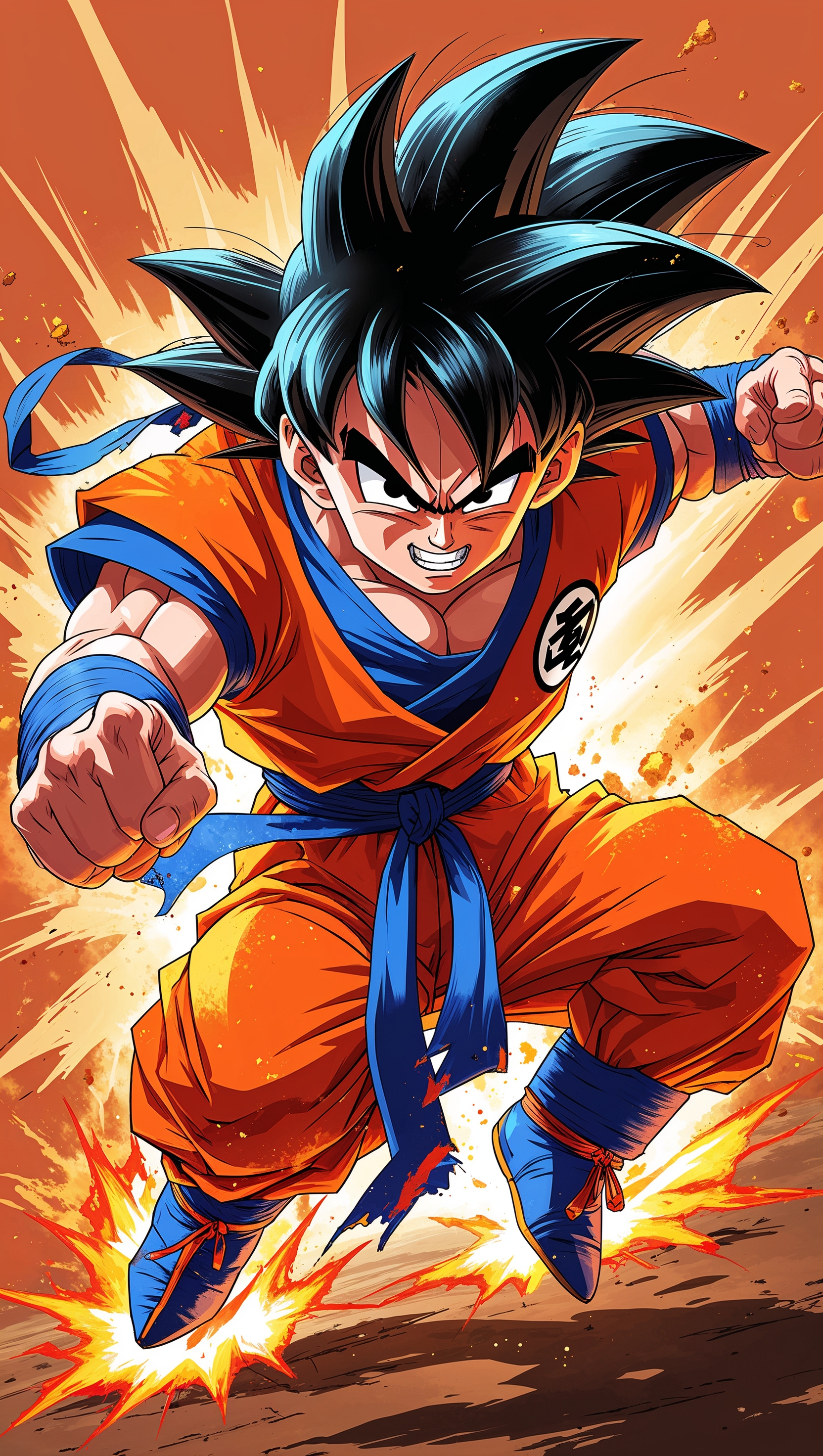 Son Goku fighting scene with cartoon style and high details