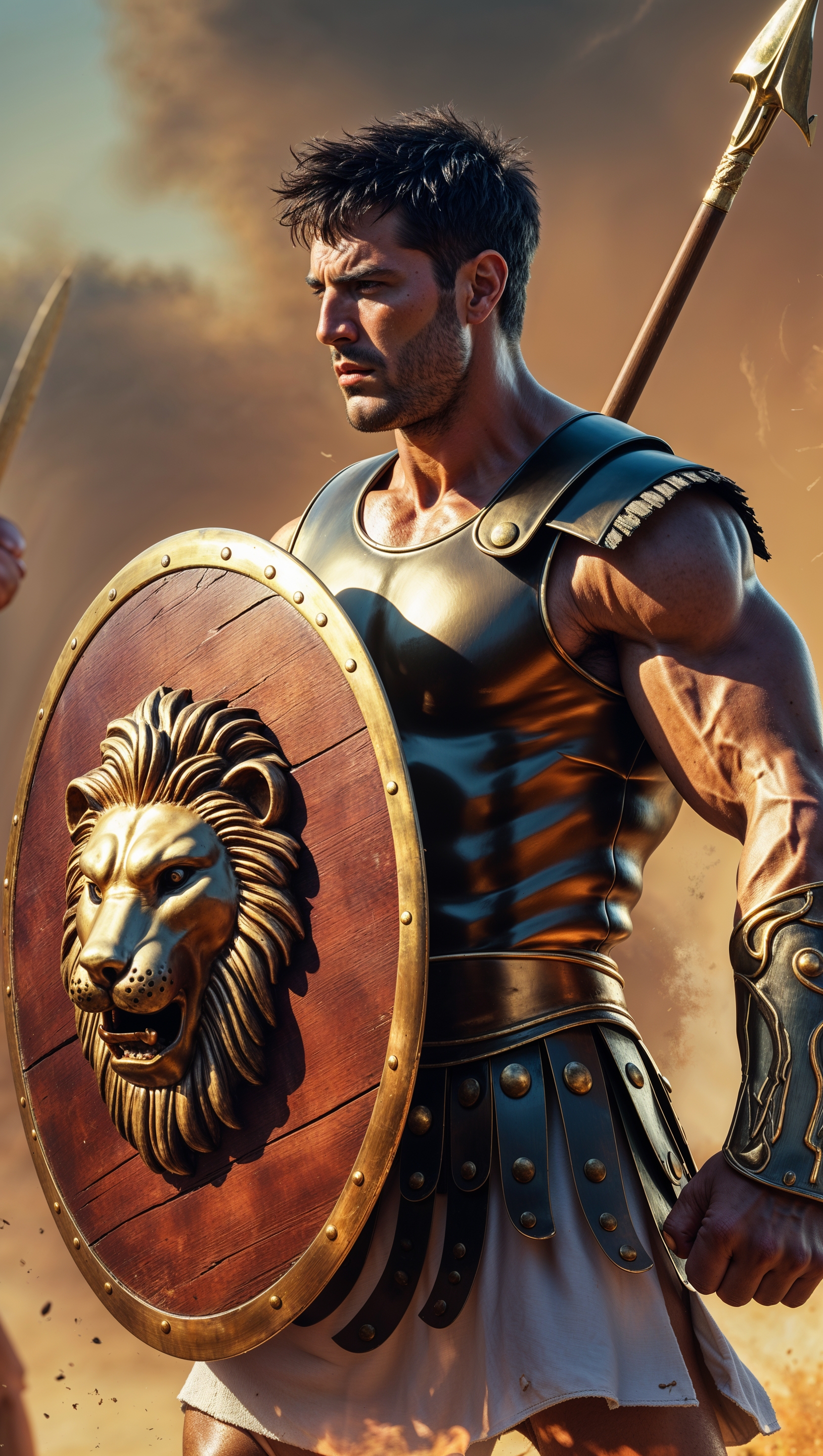 Spartan defending with a shield