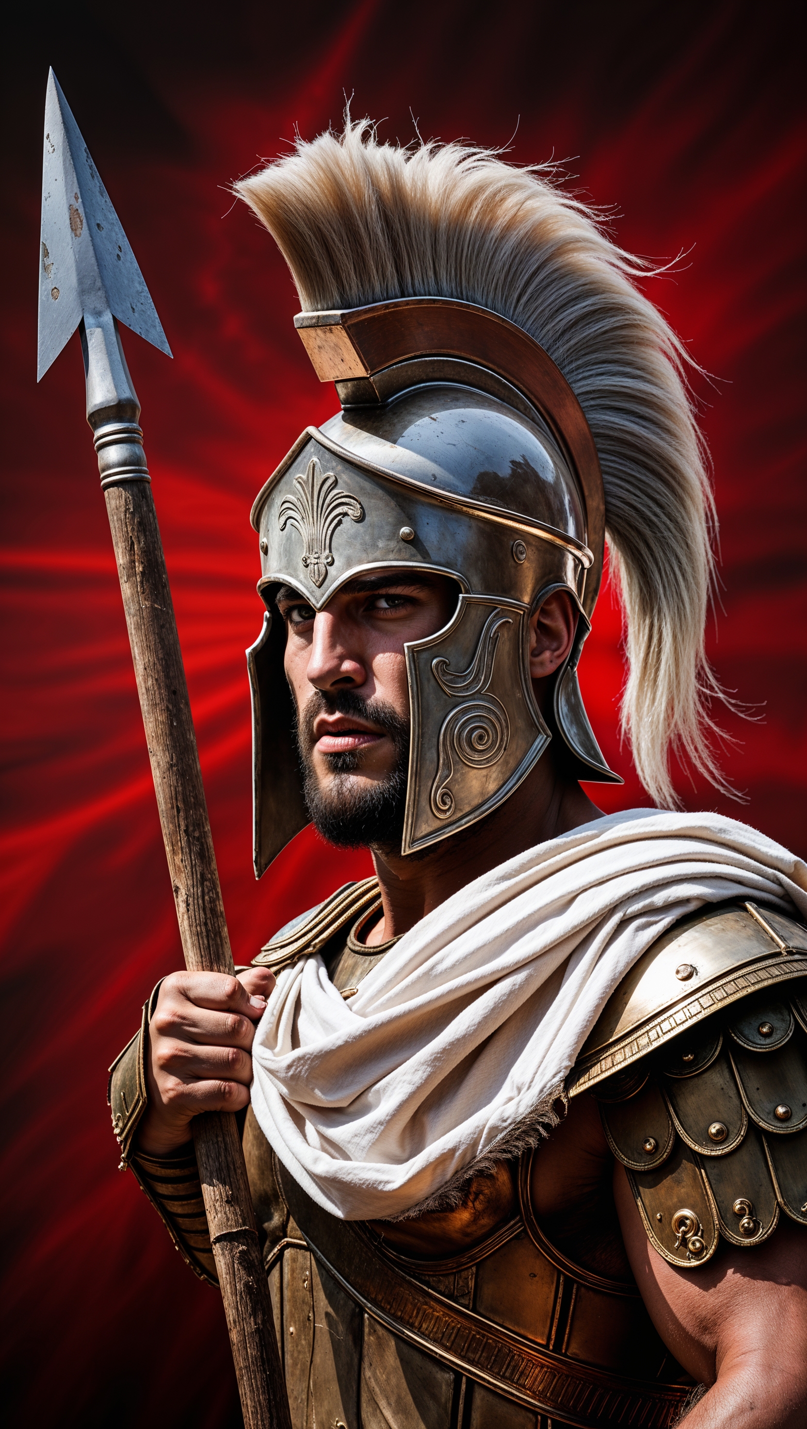 Spartan on a blood-red background