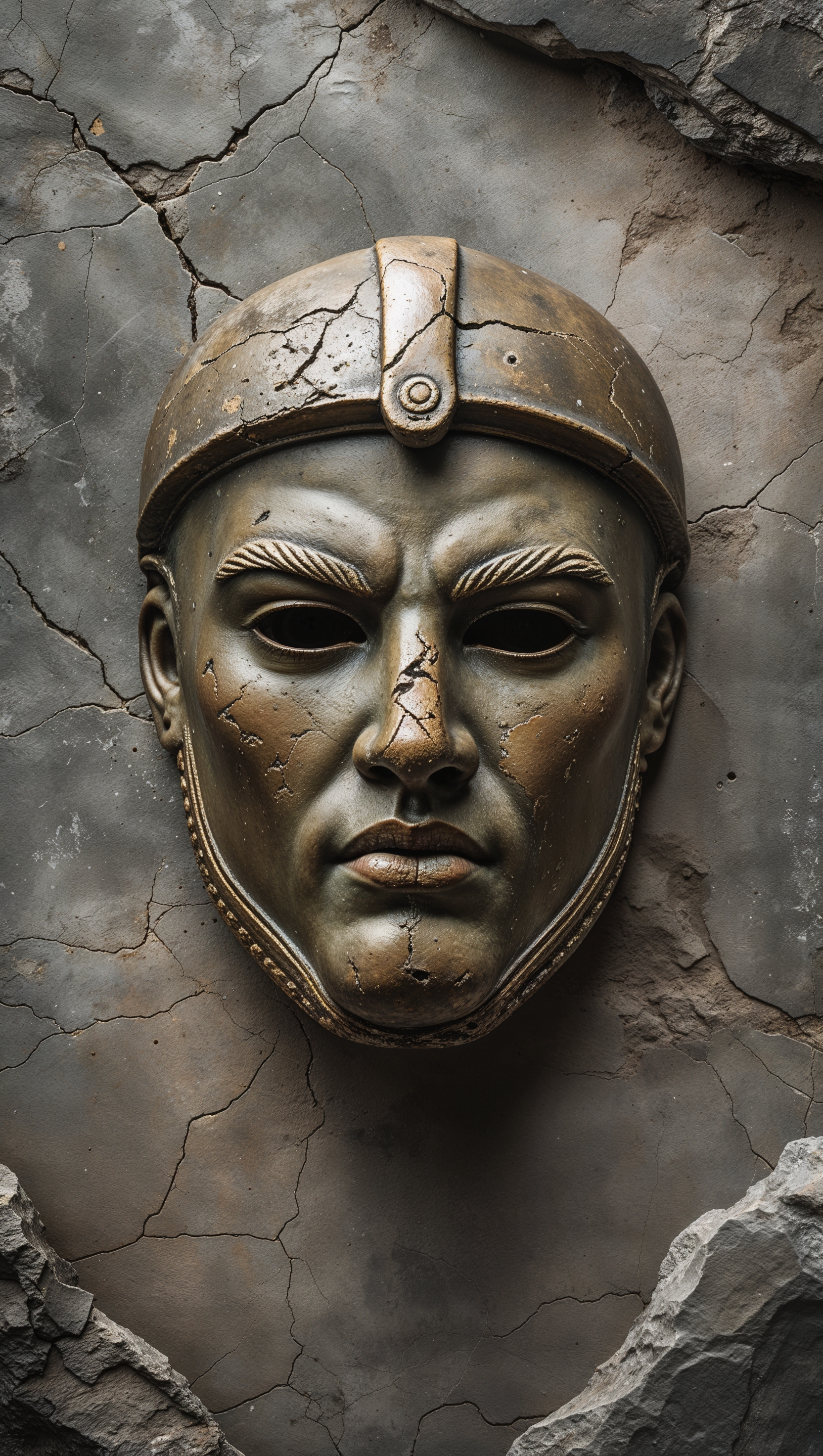 Spartan mask on a stone-textured background