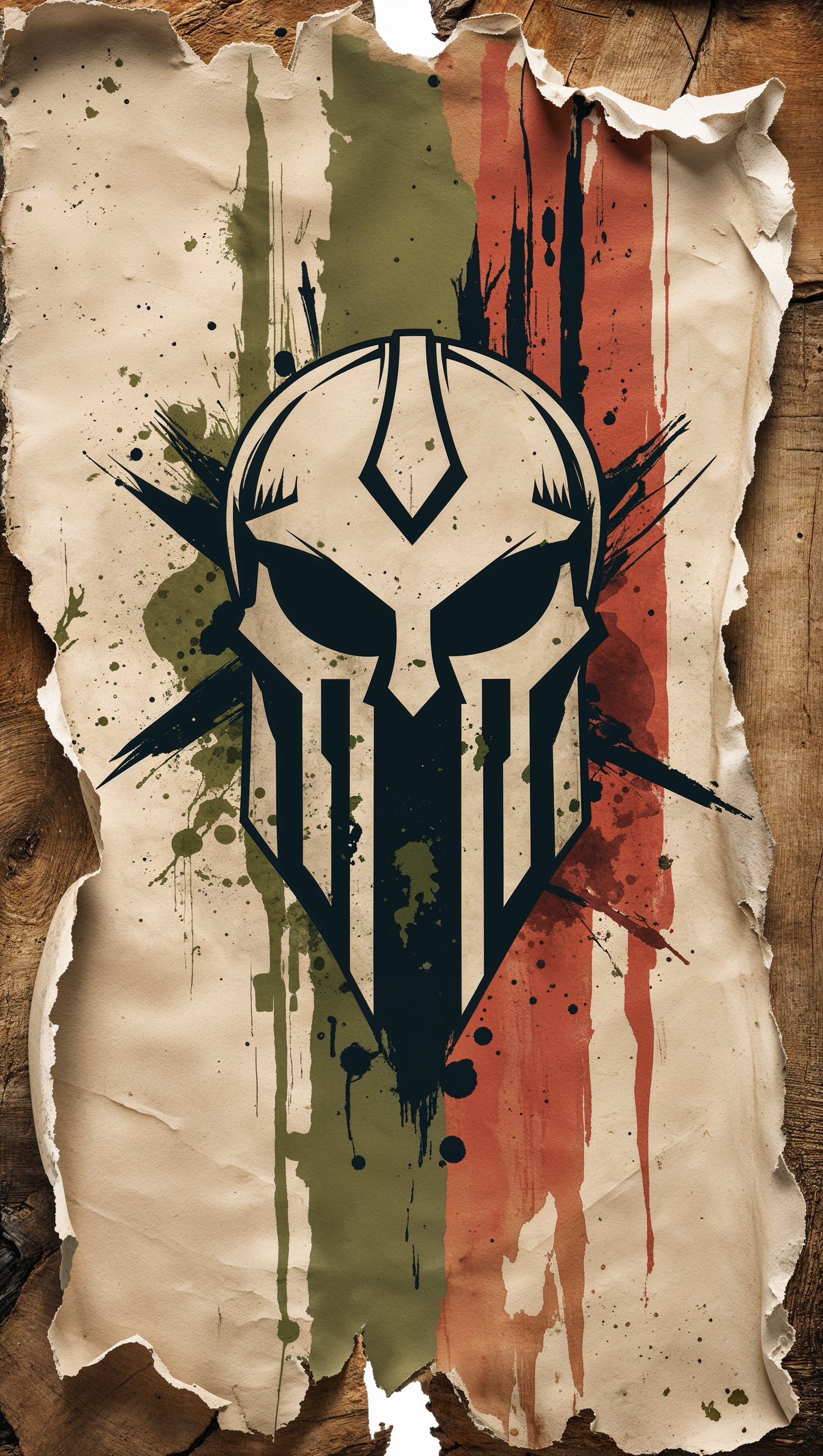 Spartan design on torn paper with artistic style