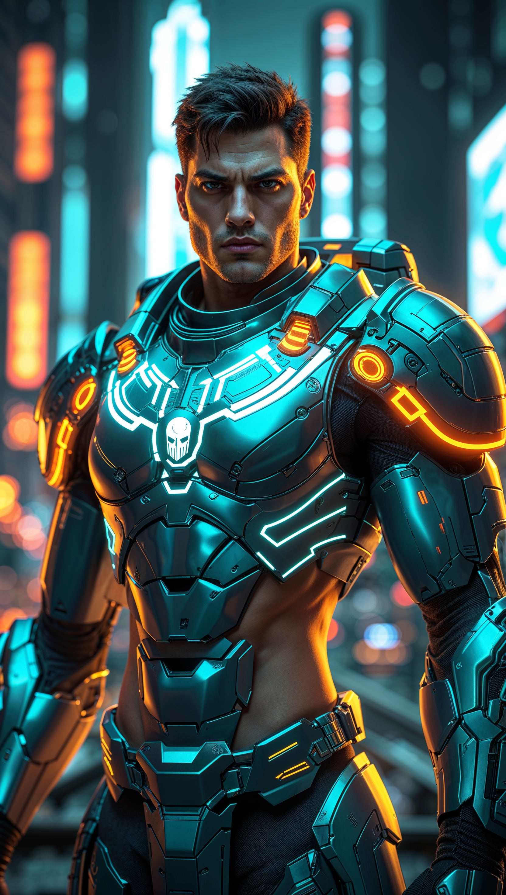 Cyberpunk Spartan with futuristic armor