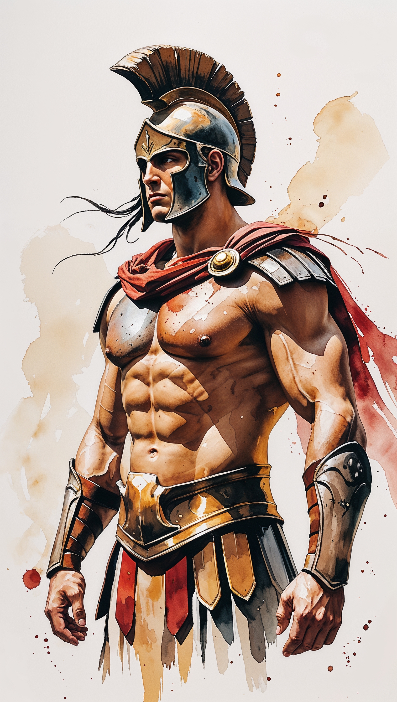 Watercolor-style painted Spartan