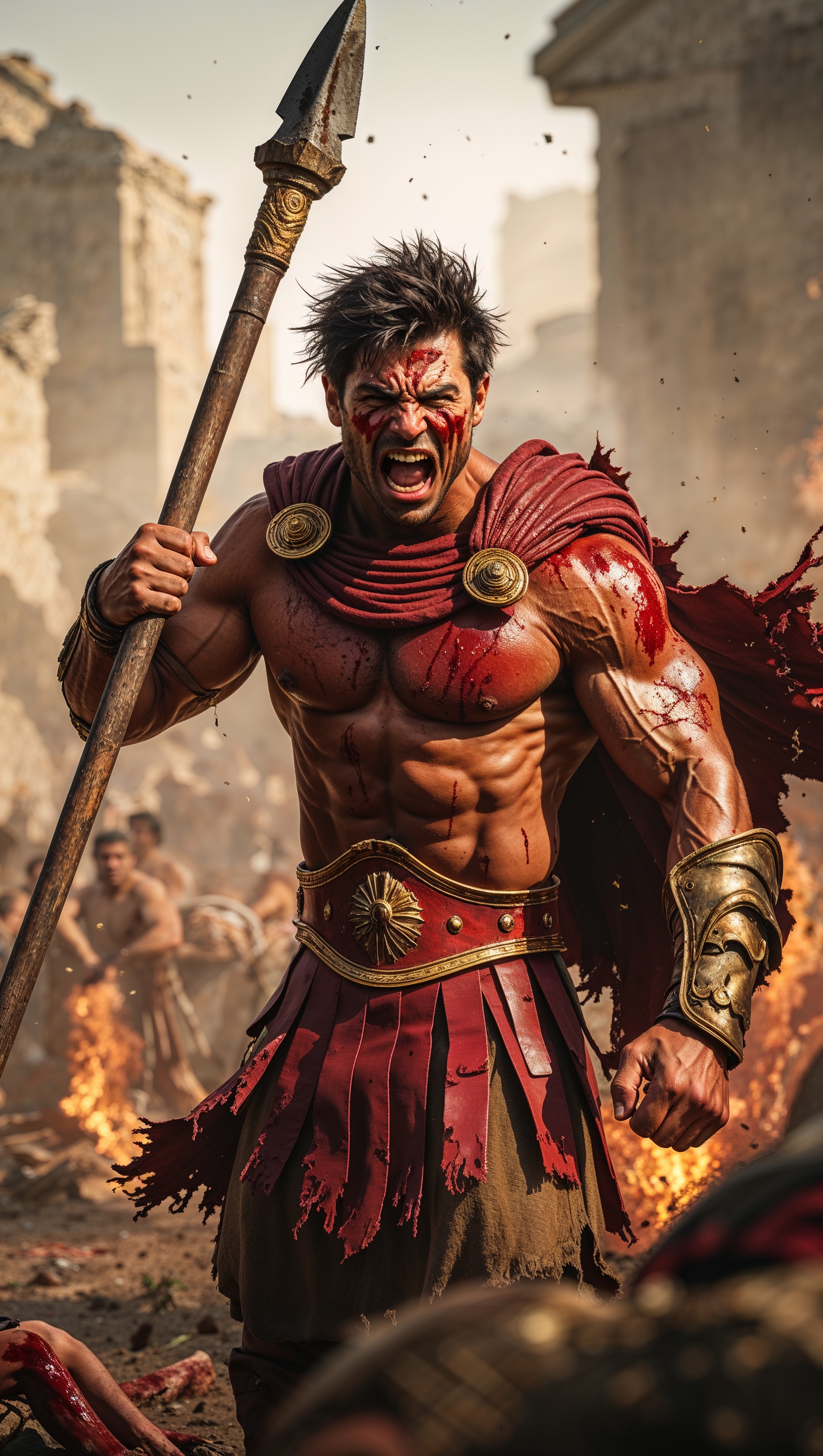 Spartan shouting in the battlefield
