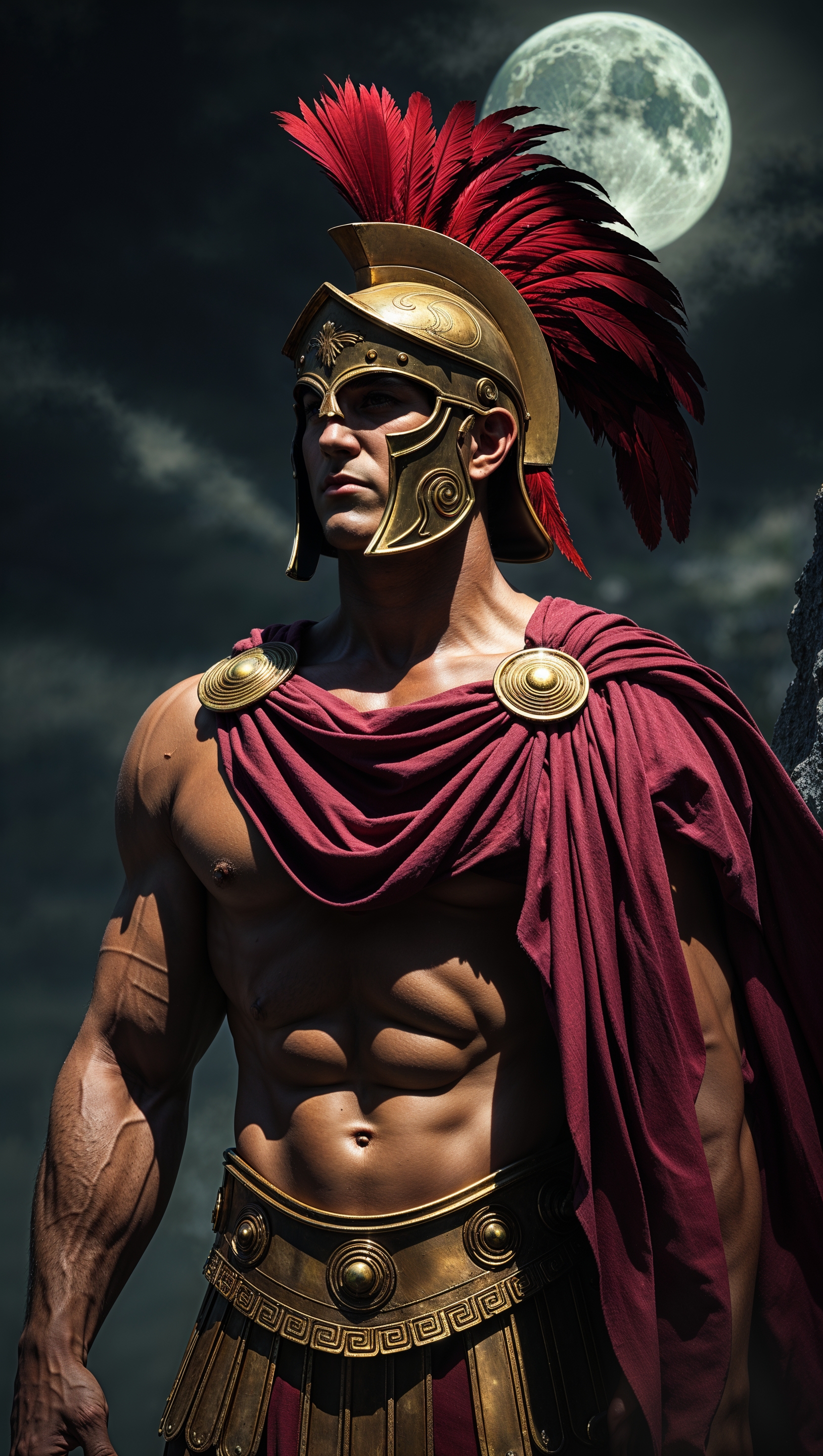 Spartan with a serious look and dark background