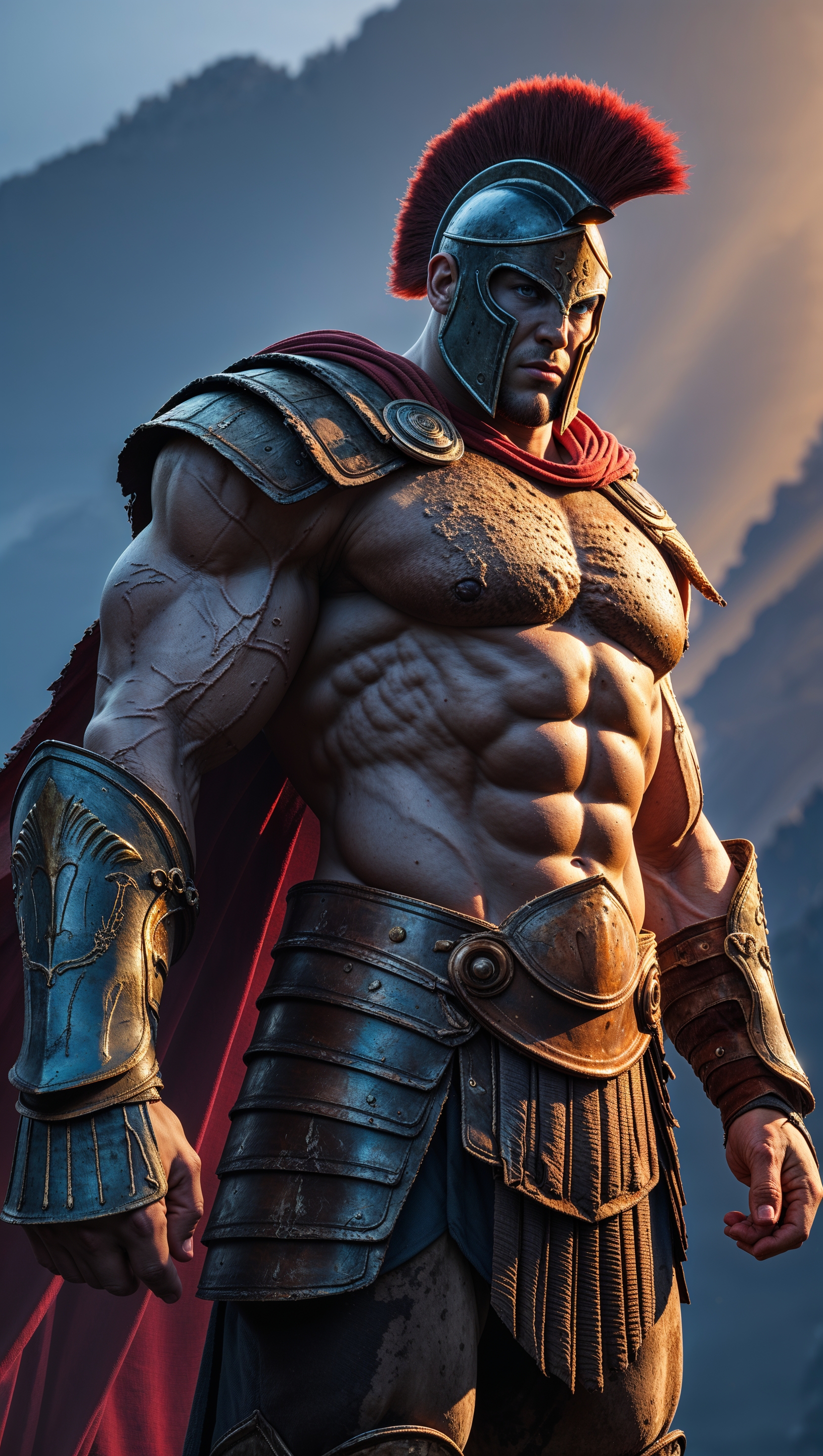 Digital art of a Spartan in ancient armor
