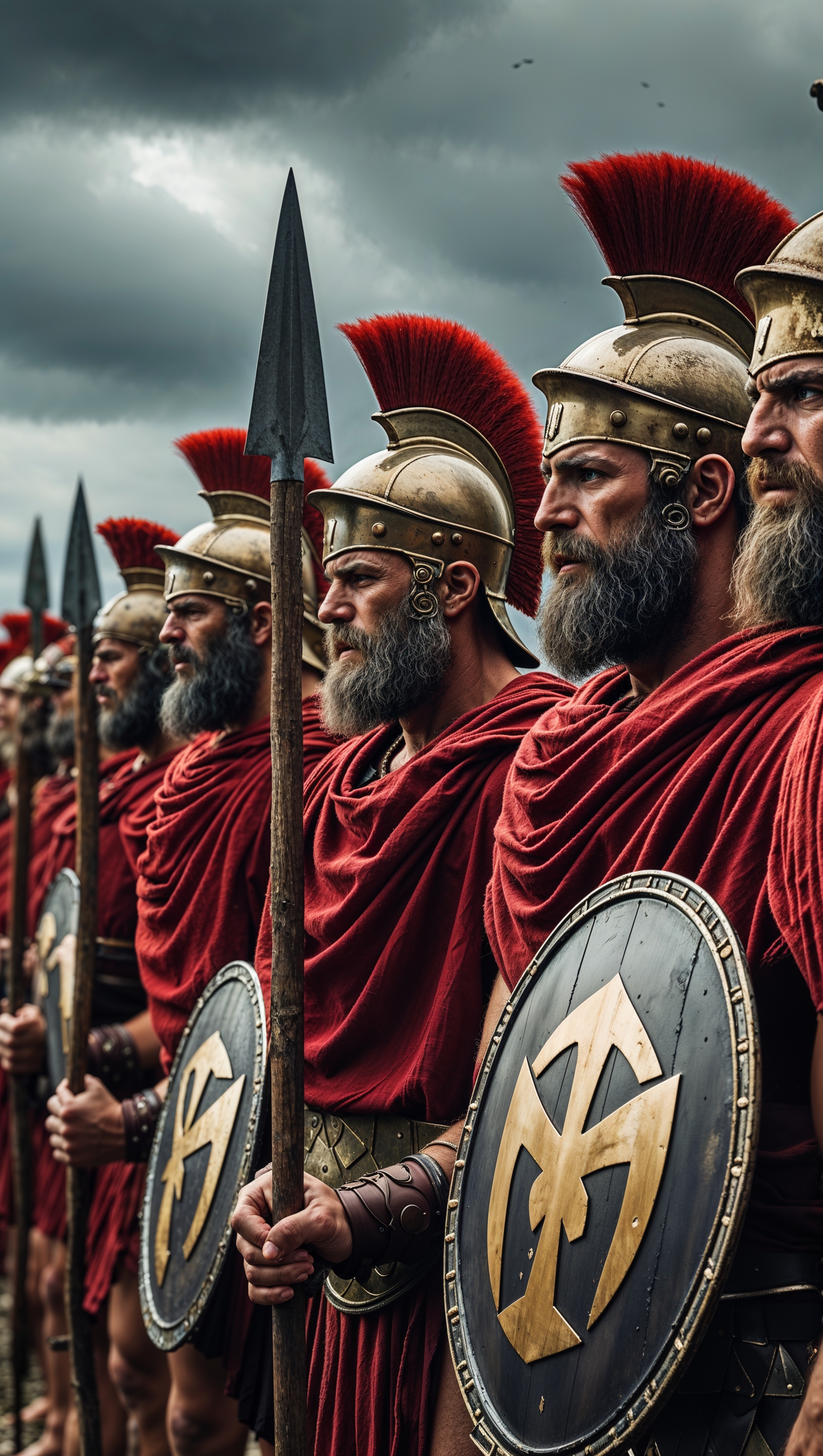 A group of Spartans with spears ready for battle