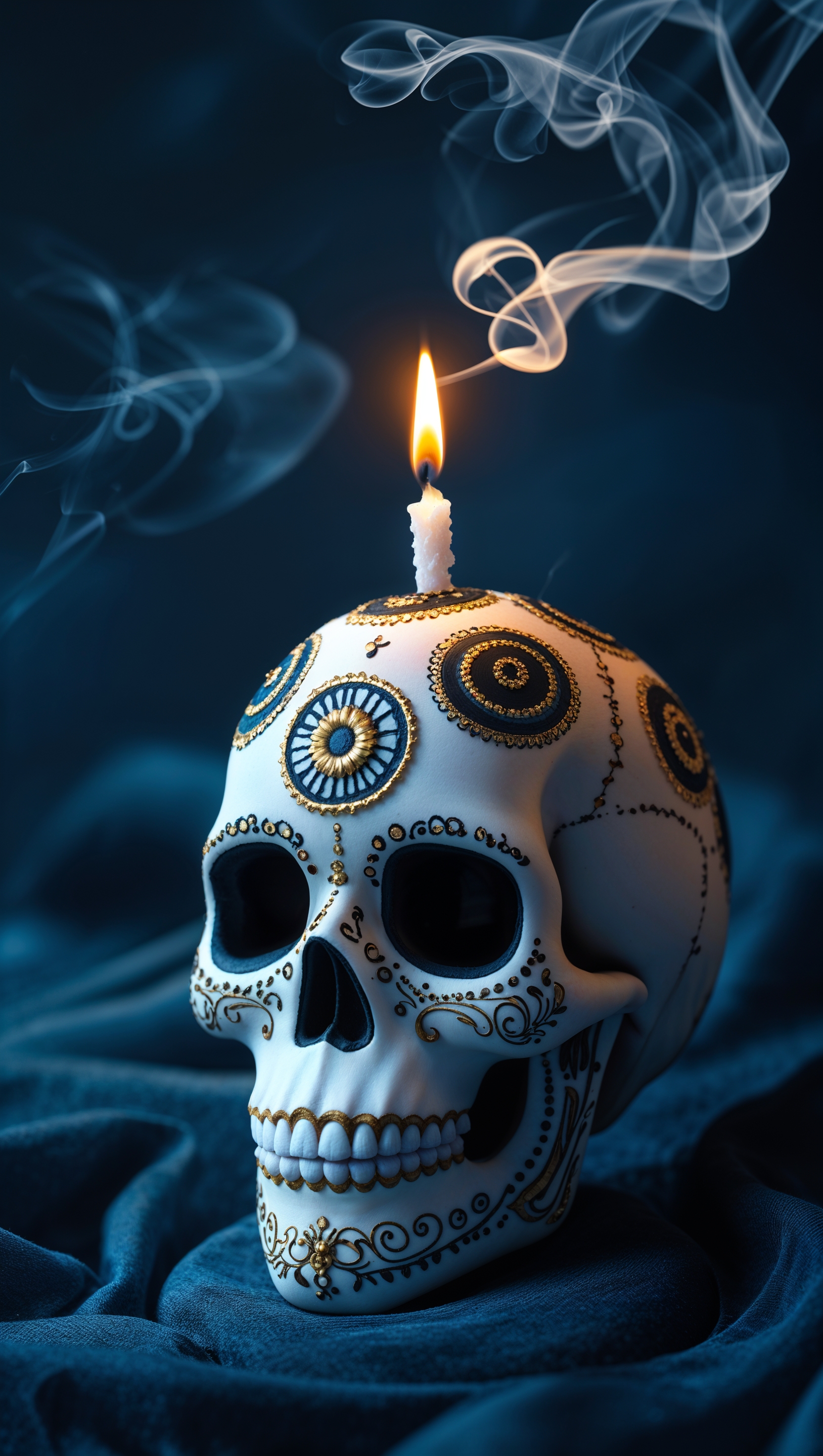 iPhone wallpaper with skull topped by a lit candle