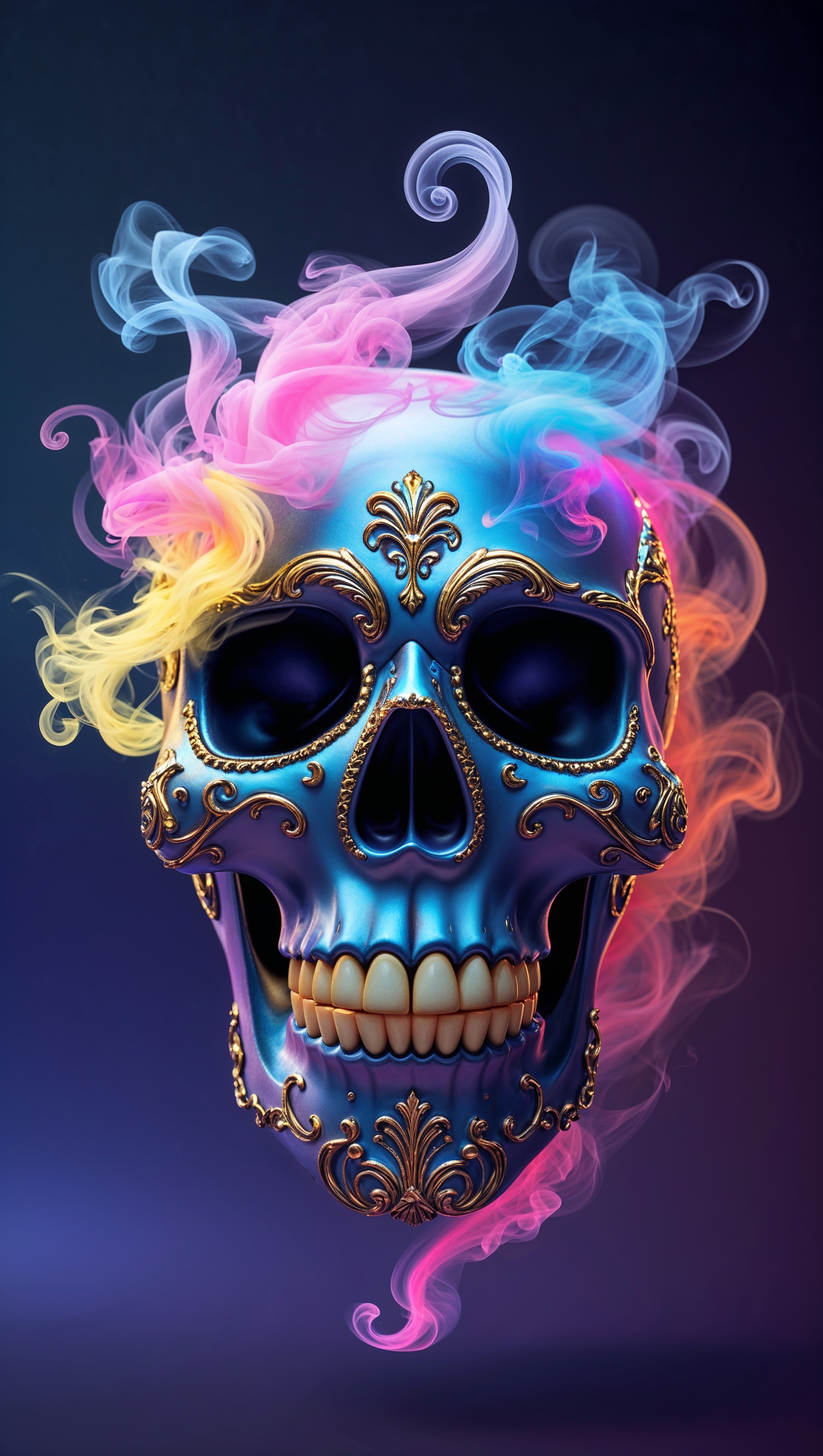 iPhone wallpaper with skull emitting colorful smoke