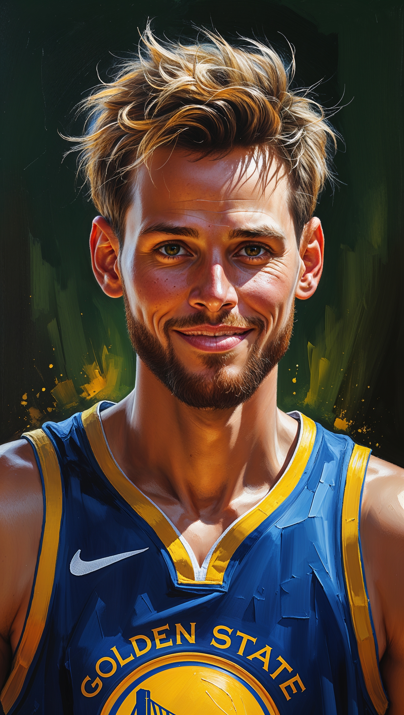 Classic oil painting style portrait of Steph Curry