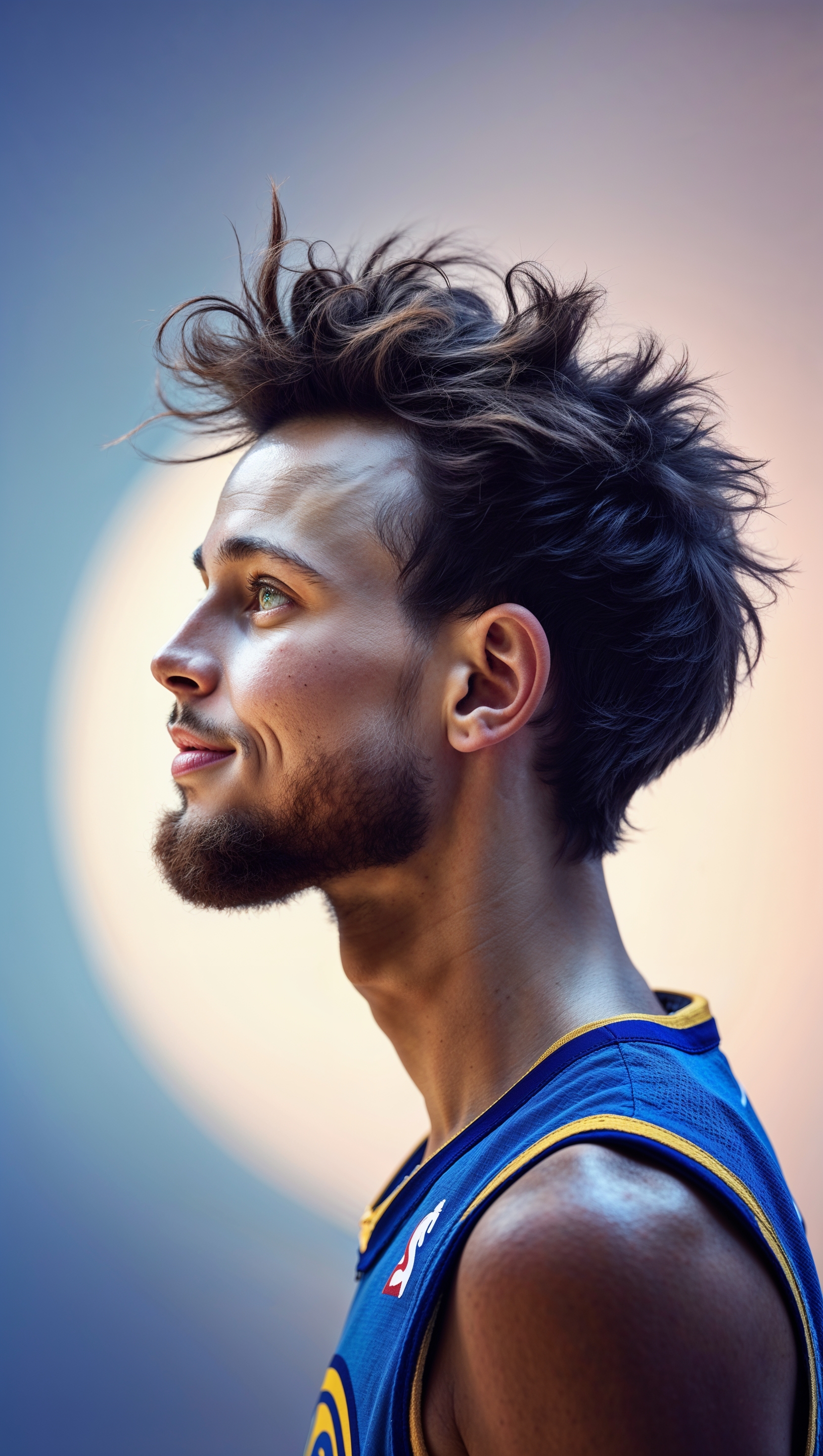 Profile view of Steph Curry with cool and calm colors