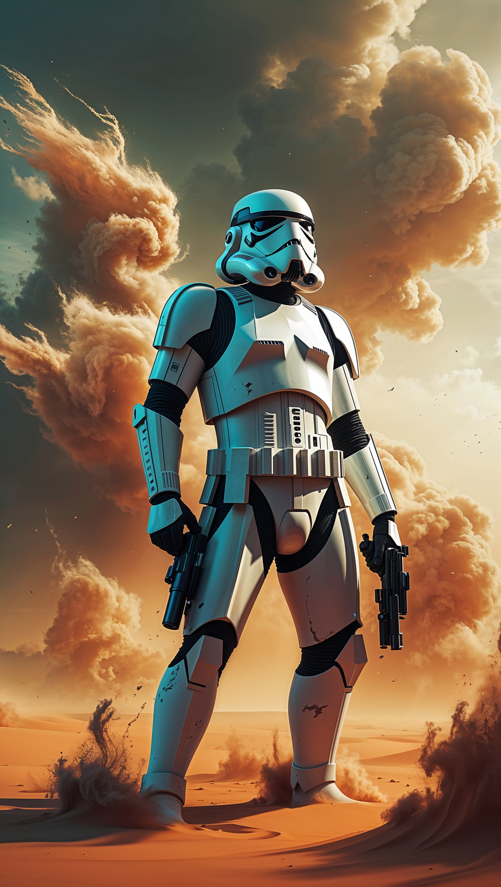 iPhone wallpaper of a Stormtrooper in a sandstorm