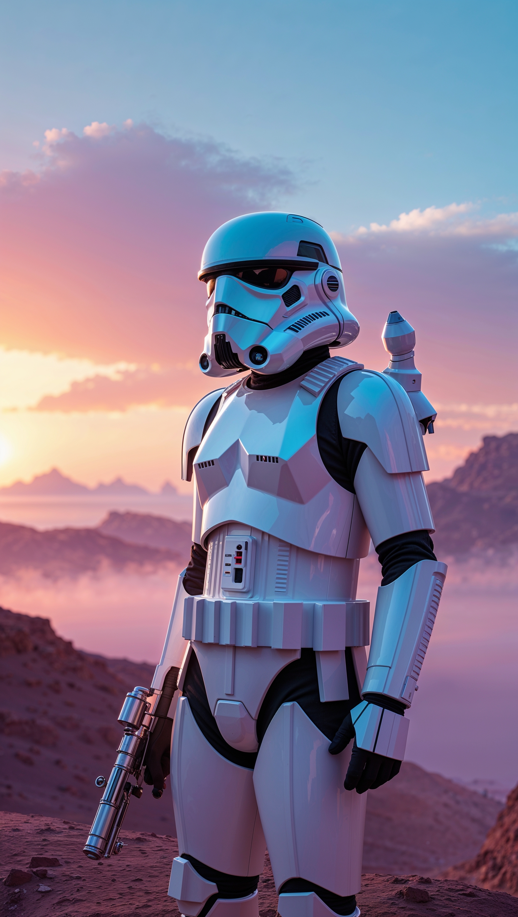iPhone wallpaper with Stormtrooper and sunrise background