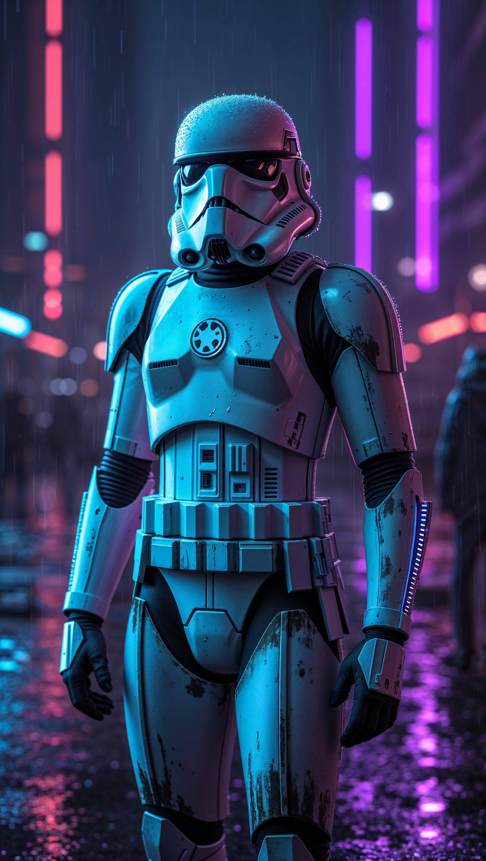 Cyberpunk Stormtrooper with purple and blue neon lights