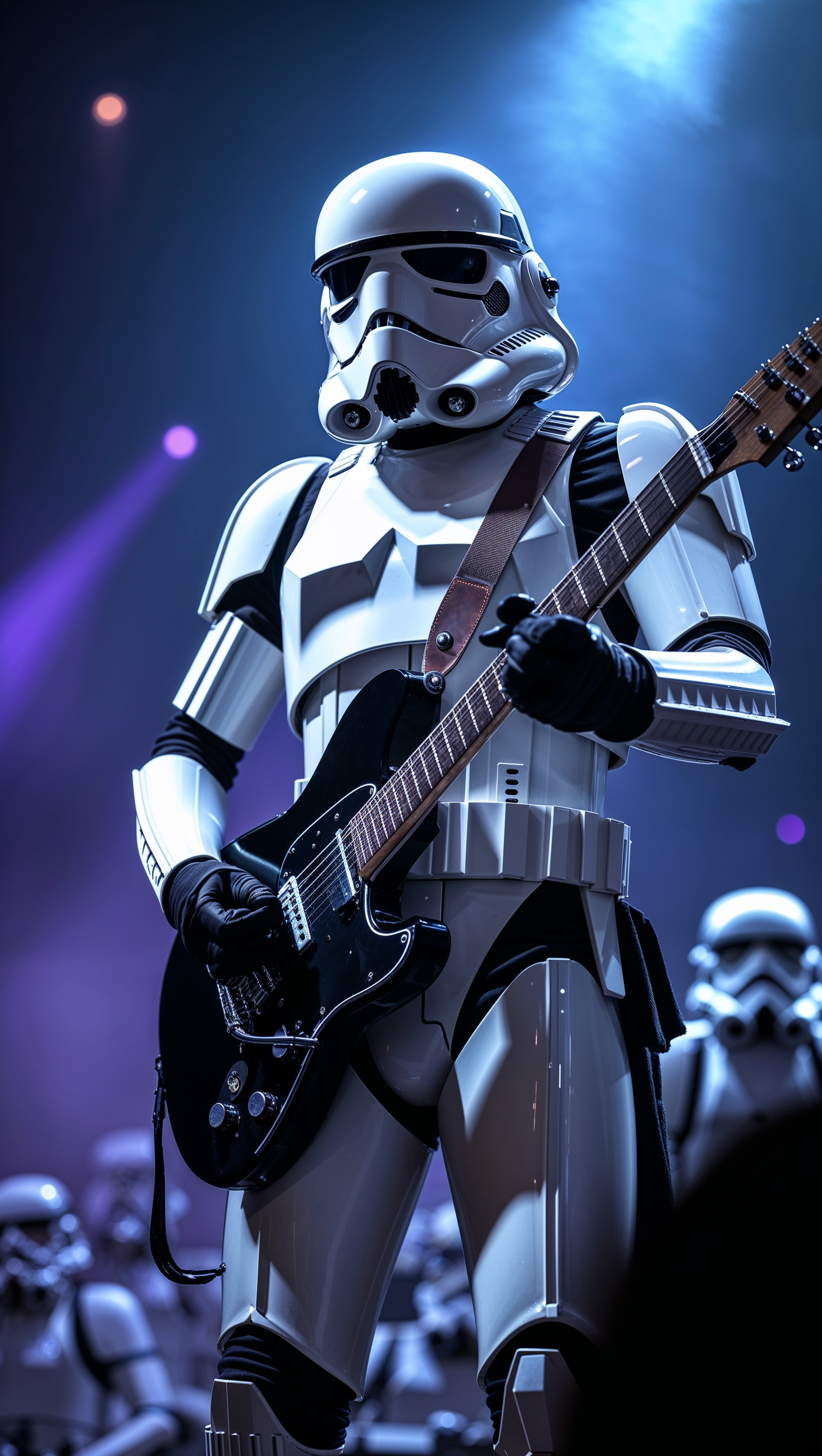 Stormtrooper playing electric guitar on stage