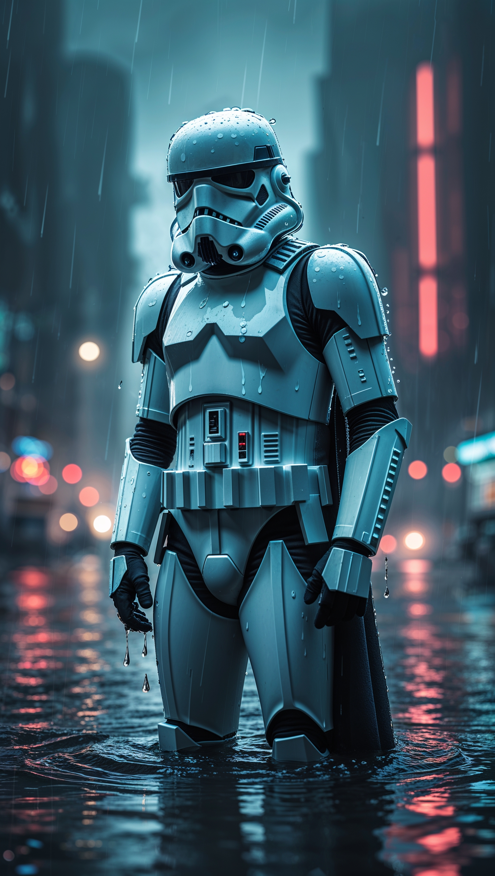 iPhone wallpaper of Stormtrooper in heavy rain