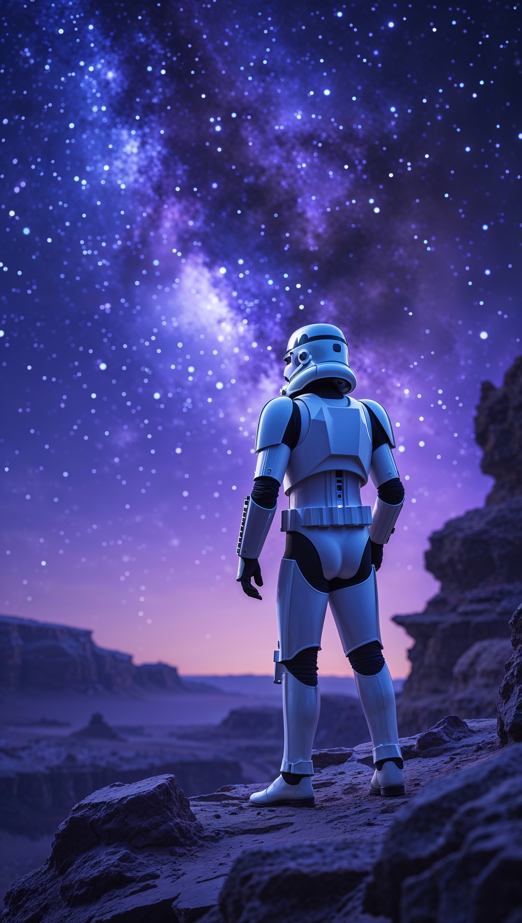 Stormtrooper looking at a starry sky