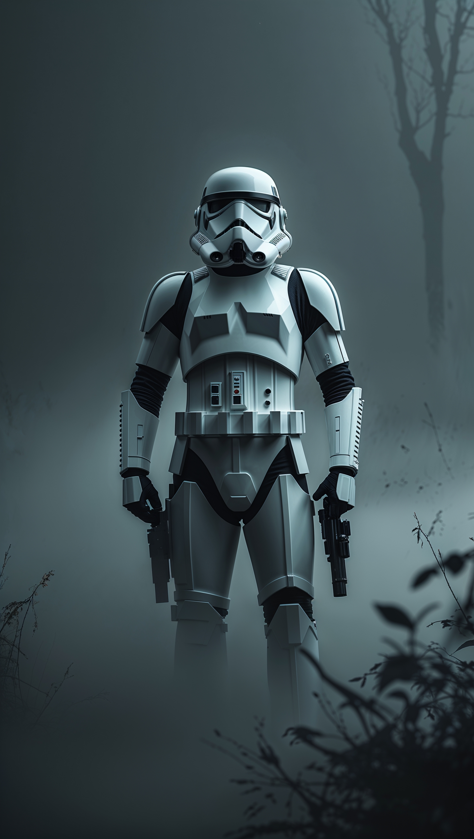 Dark iPhone wallpaper with Stormtrooper in the fog