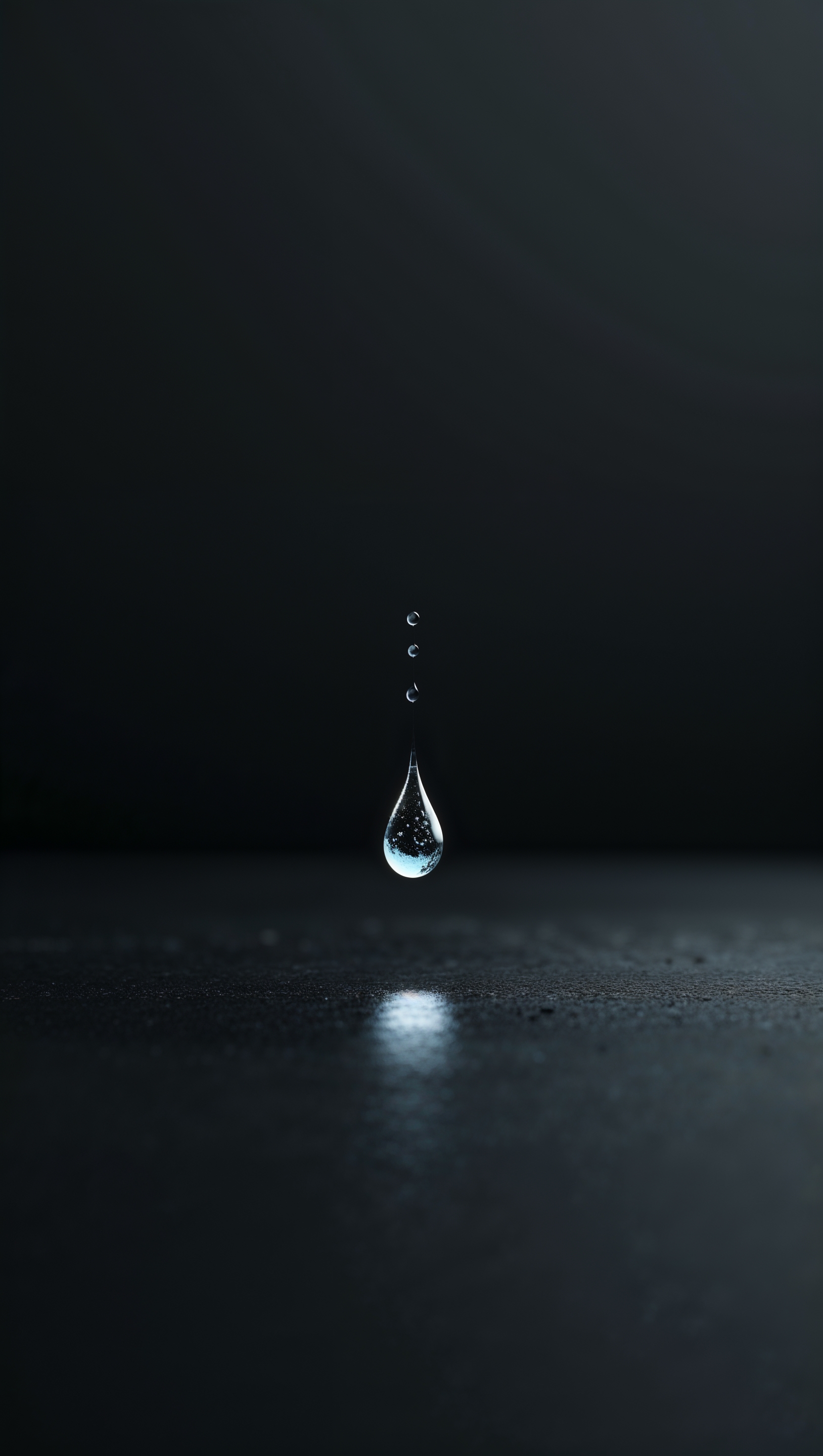 A single tear dropping into a black void, minimalistic style, iPhone wallpaper