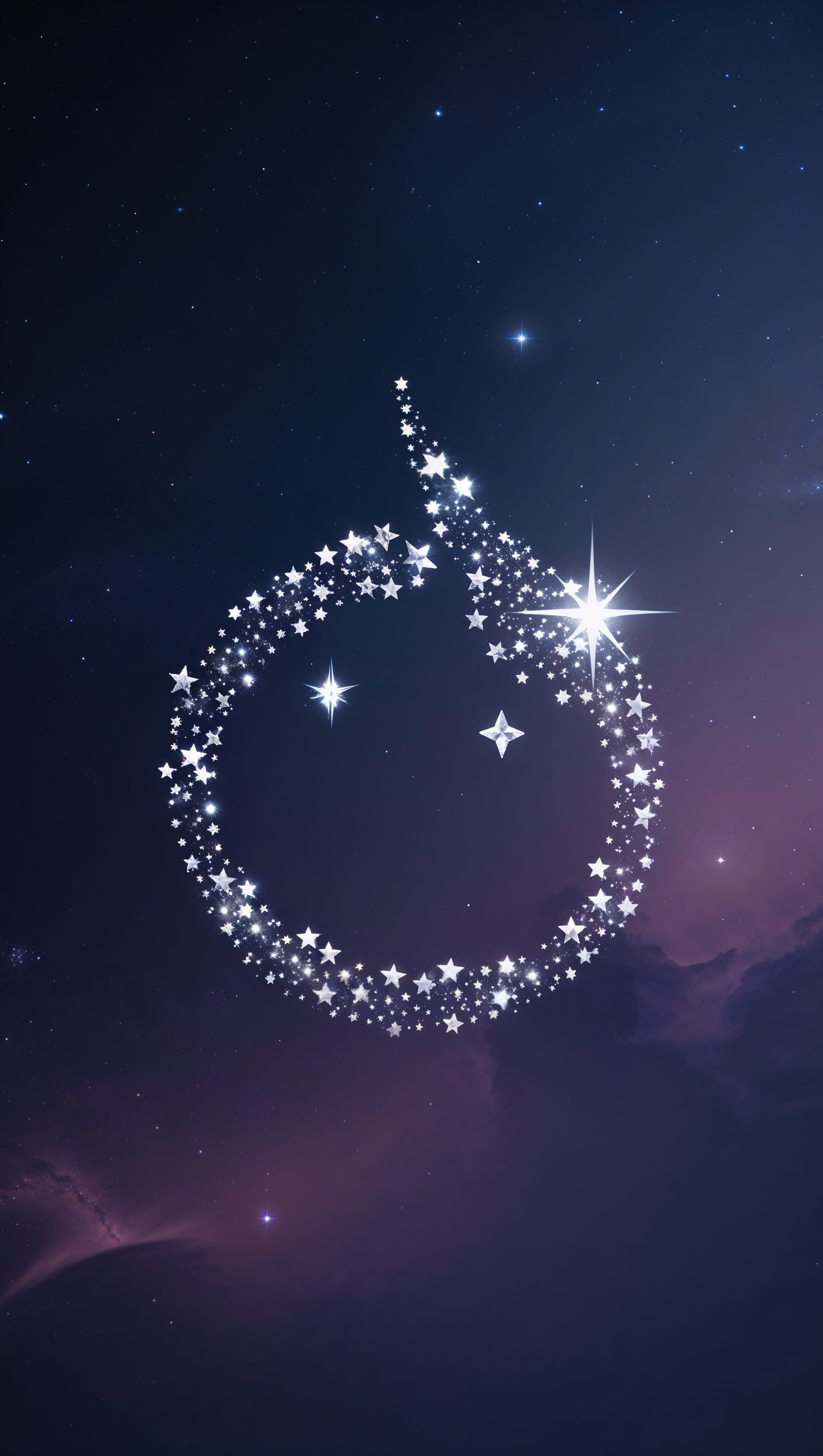 A sad emoji made of stars in a night sky, cosmic aesthetic, iPhone wallpaper