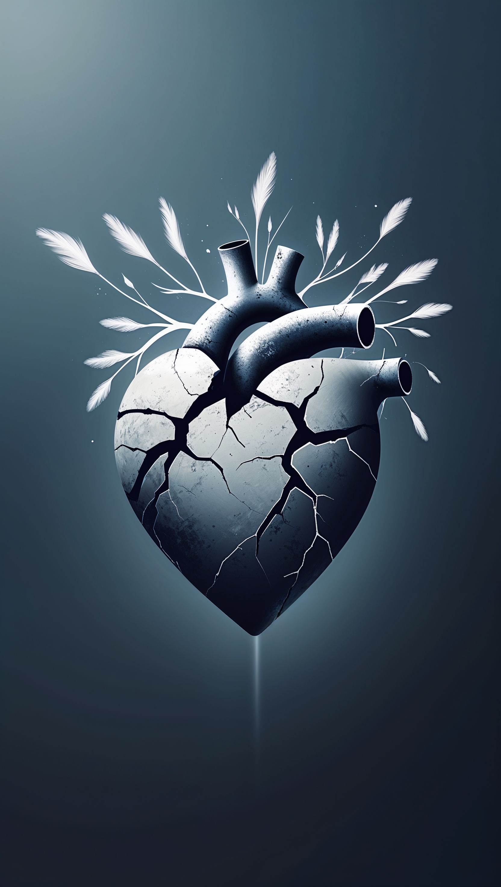 Minimalist iPhone wallpaper showing a cracked heart with fading light