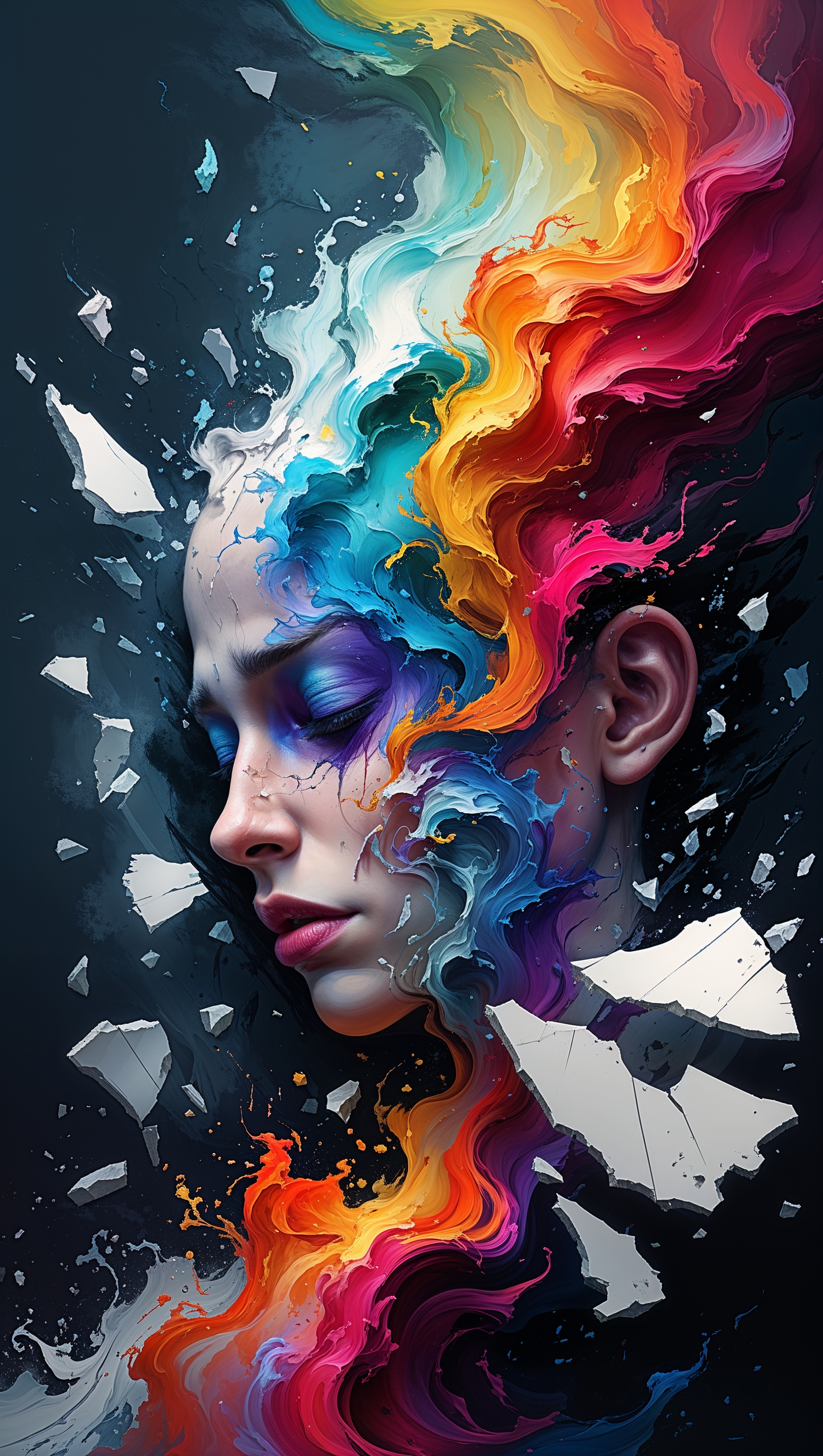 Abstract representation of mental pain with chaotic colors, iPhone wallpaper