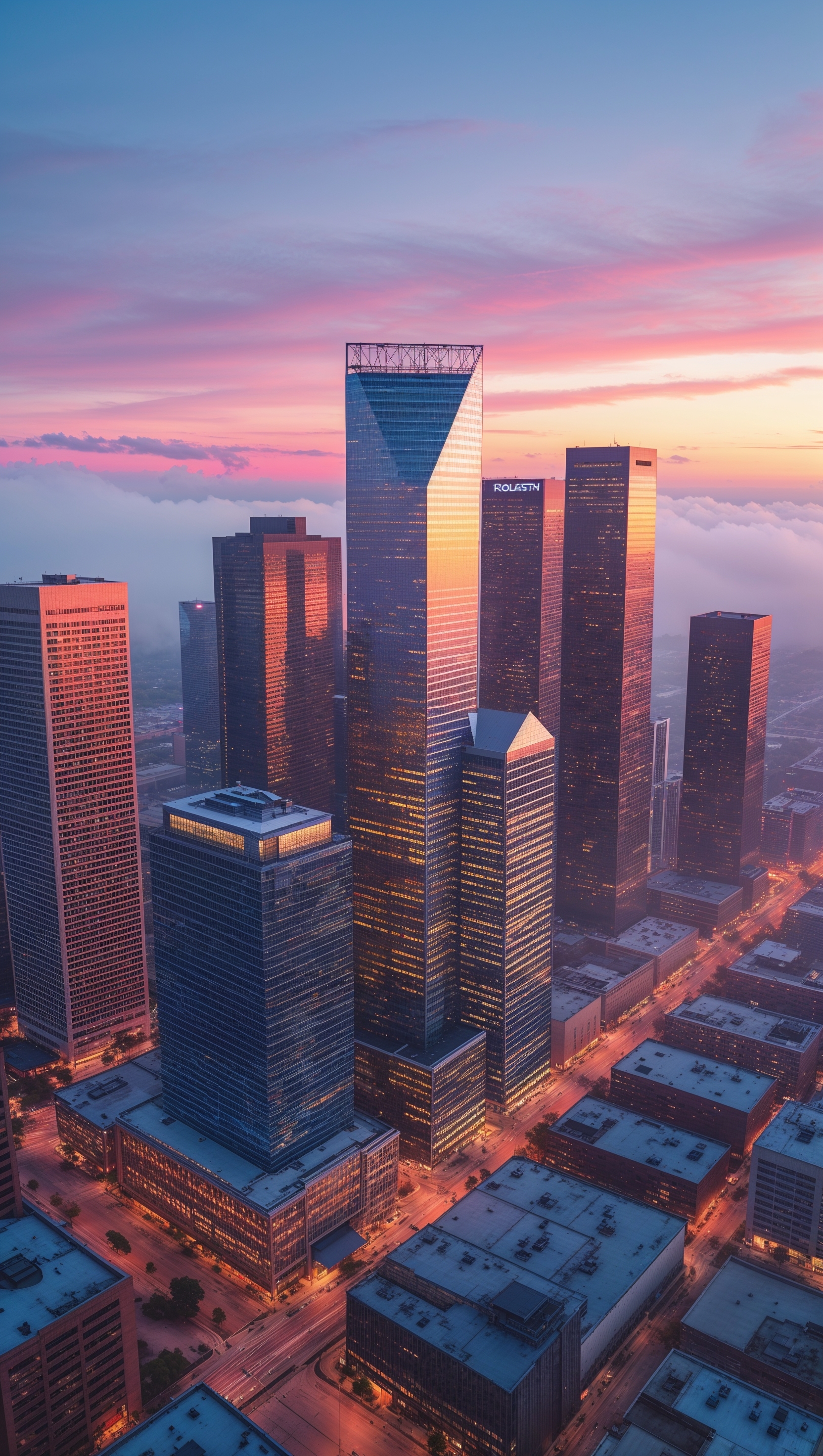 Houston skyscrapers at sunrise