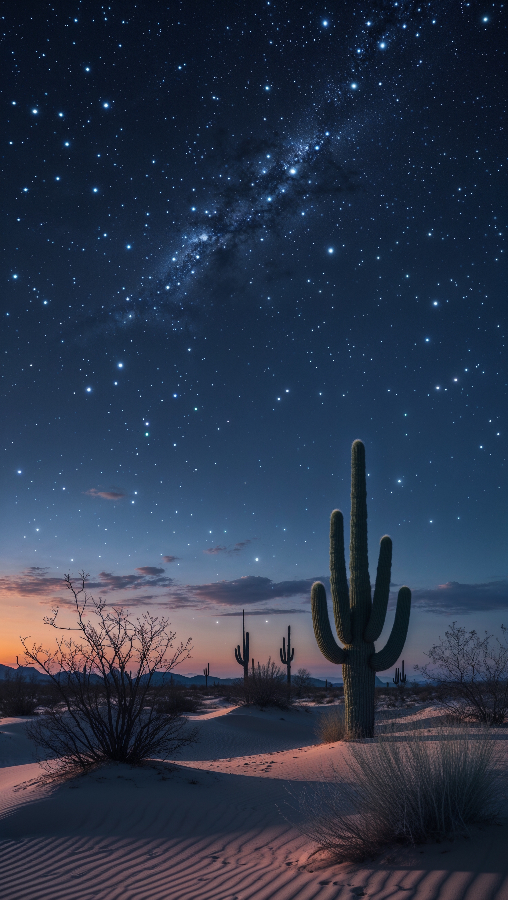 Desert night in Texas with starry sky
